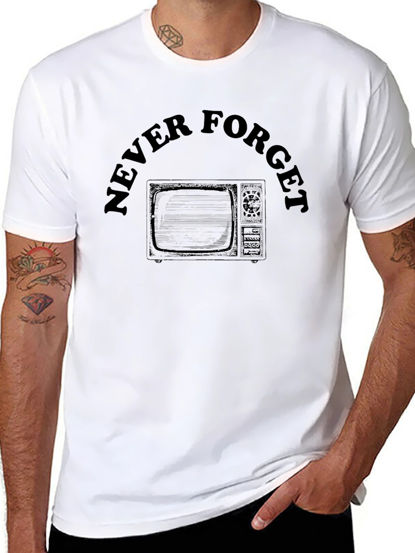 Black Retro TV 'Never Forget' Graphic Tee - Black view 8
