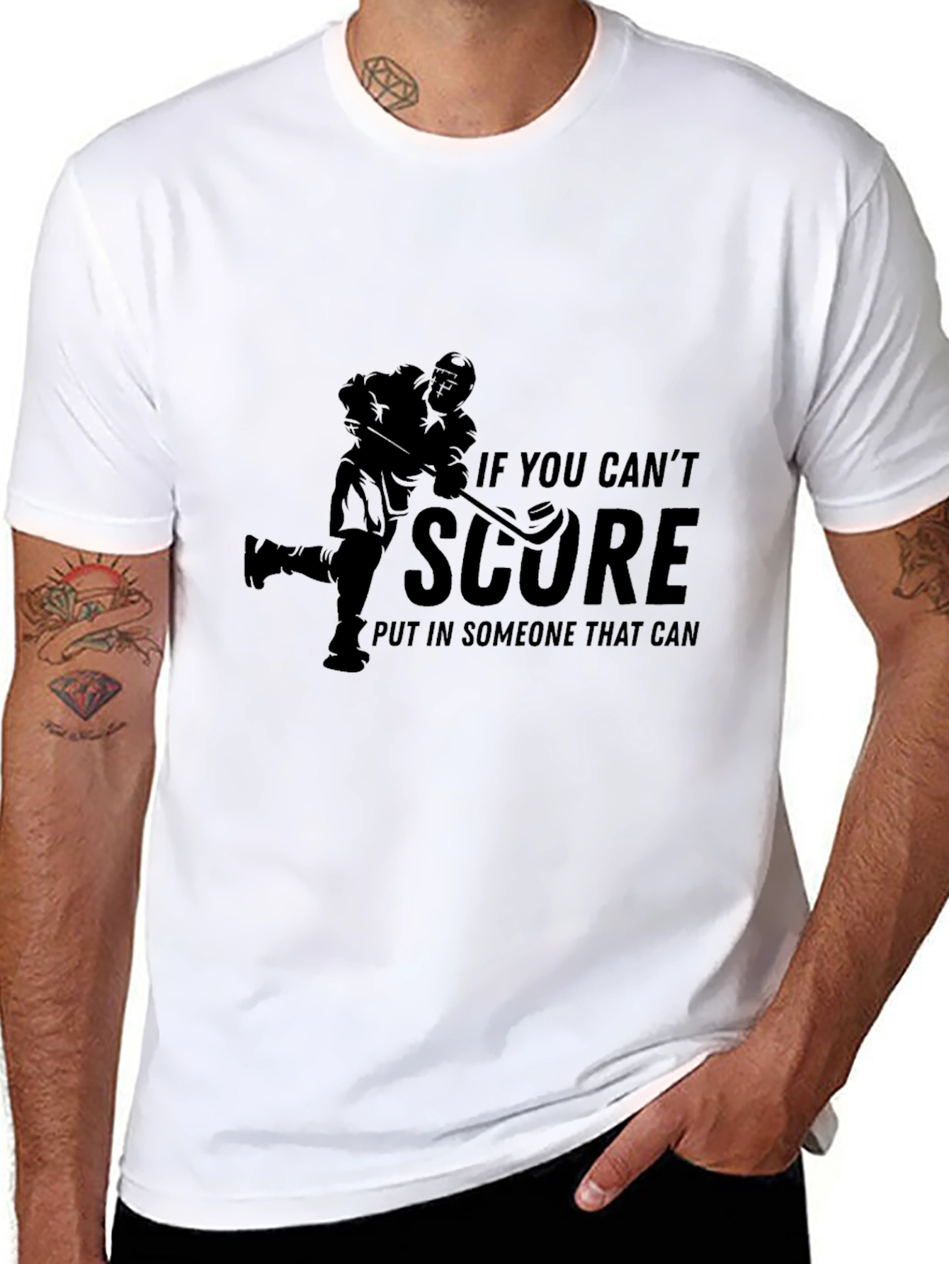 Black Hockey T-Shirt - If You Can't Score, Funny Sports Tee view 8