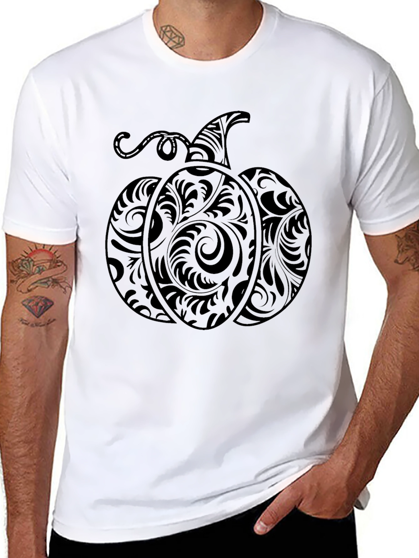Black Men's Black Pumpkin Graphic T-Shirt view 8