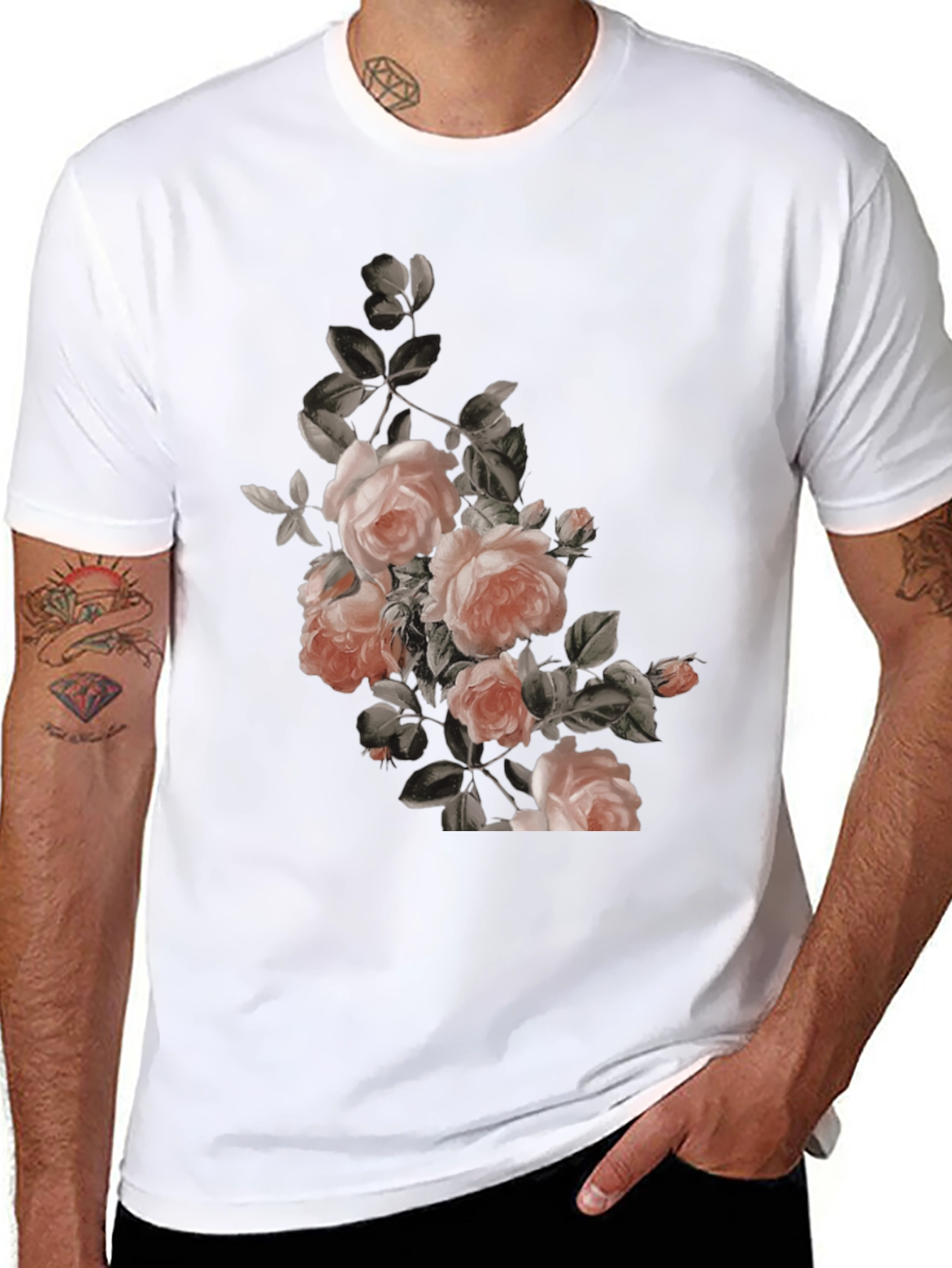 Black Floral Graphic Print Black T-Shirt view 8