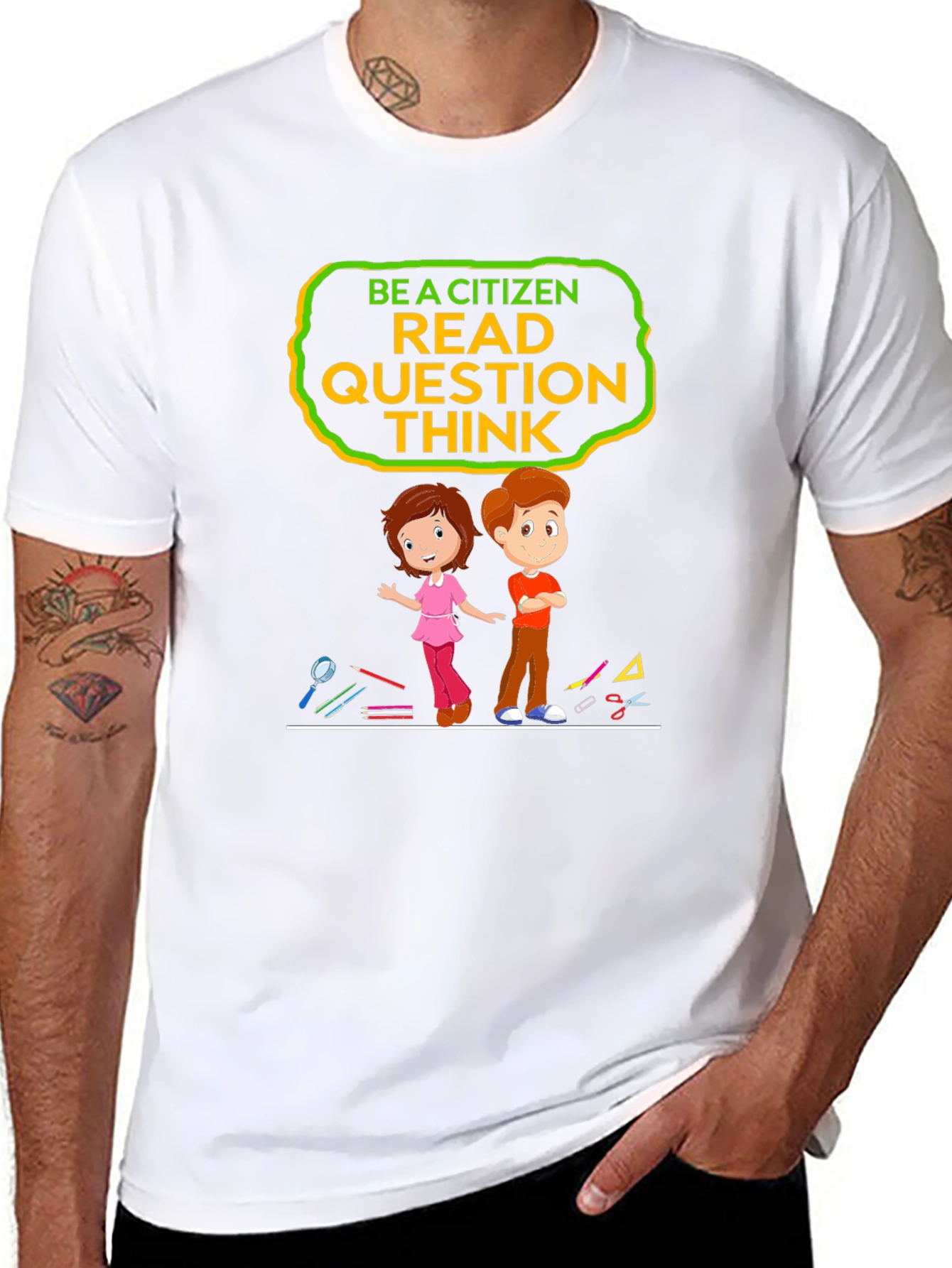 Black Be a Citizen Read Question Think T-Shirt view 8