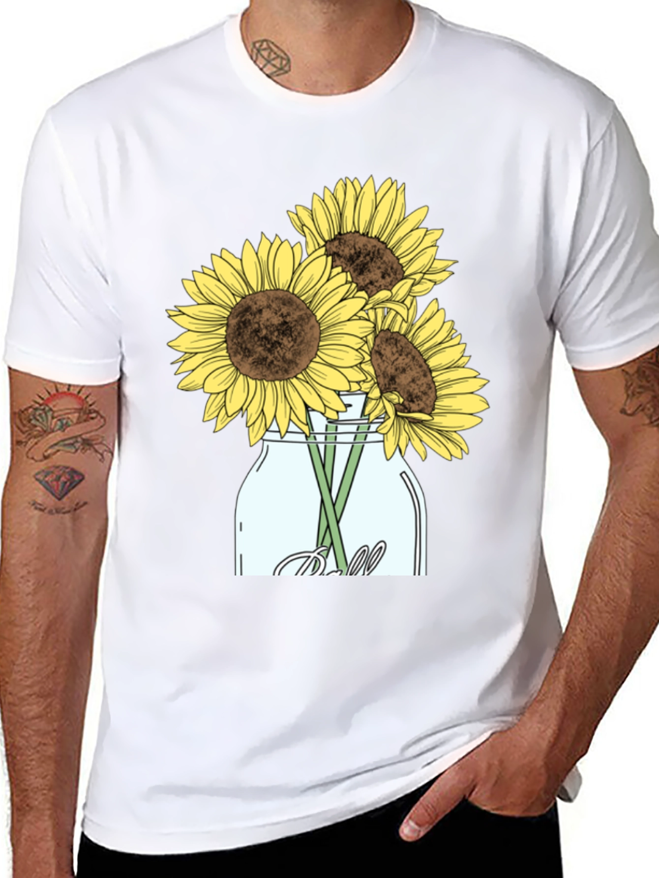 Black Sunflower Mason Jar Graphic Tee - Black view 8
