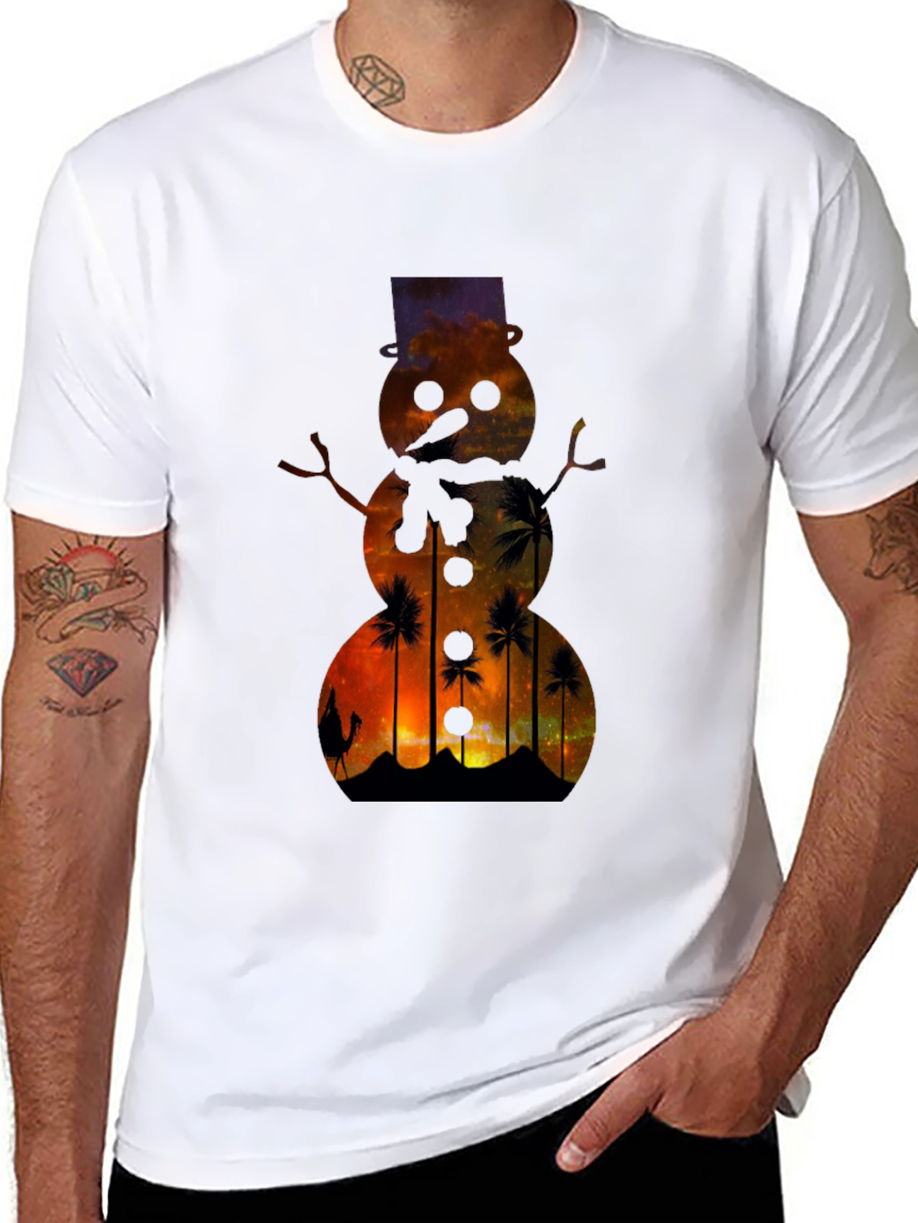 Black Sunset Snowman T-Shirt view 8