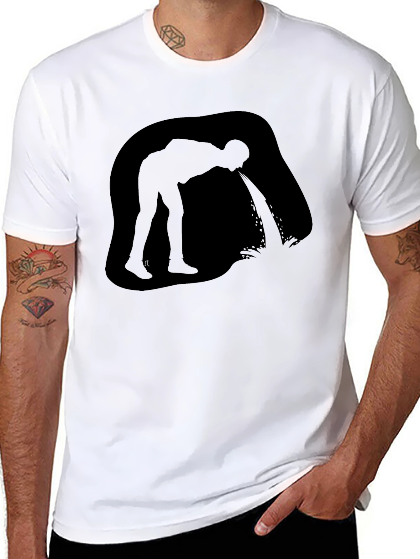 Black Puking Man Silhouette Graphic T-Shirt - Black view 8