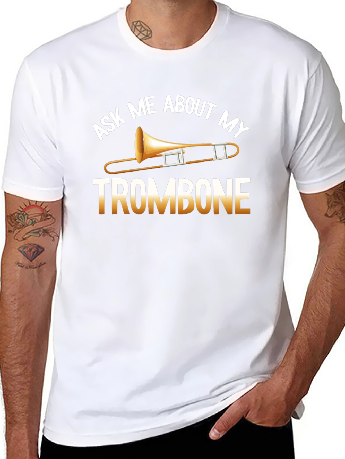 Black Ask Me About My Trombone Black T-Shirt view 8
