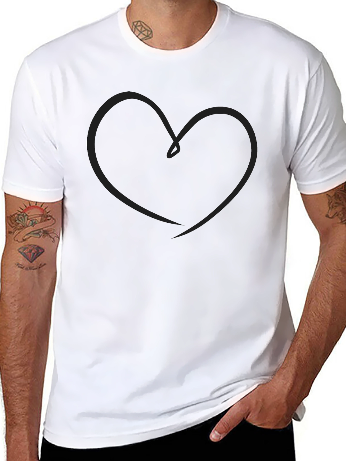 Black Heart Line Art Black T-Shirt view 8