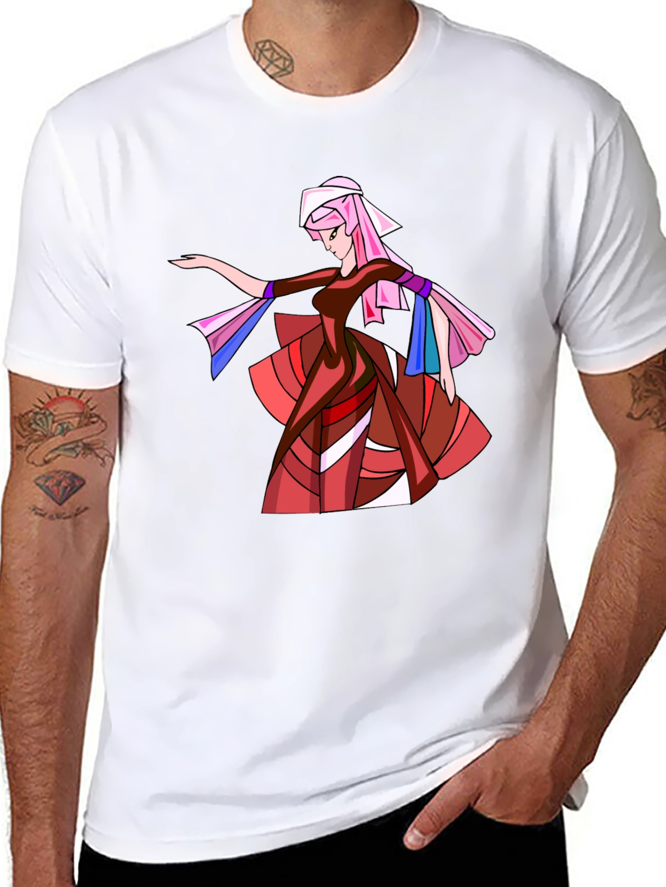 Black Geometric Woman Graphic Black T-Shirt view 8