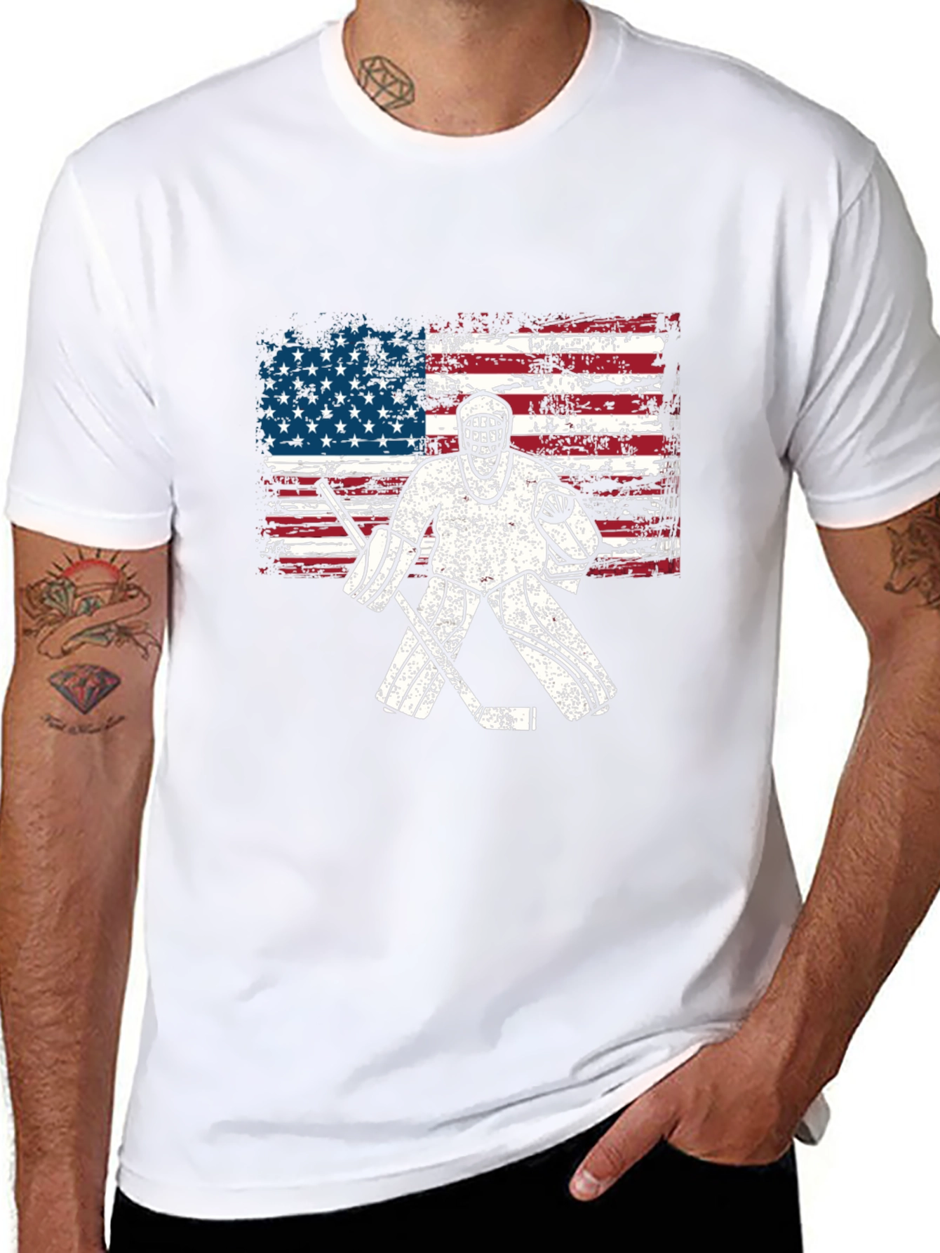 Black USA Hockey Goalie T-Shirt - Patriotic American Flag Design view 8