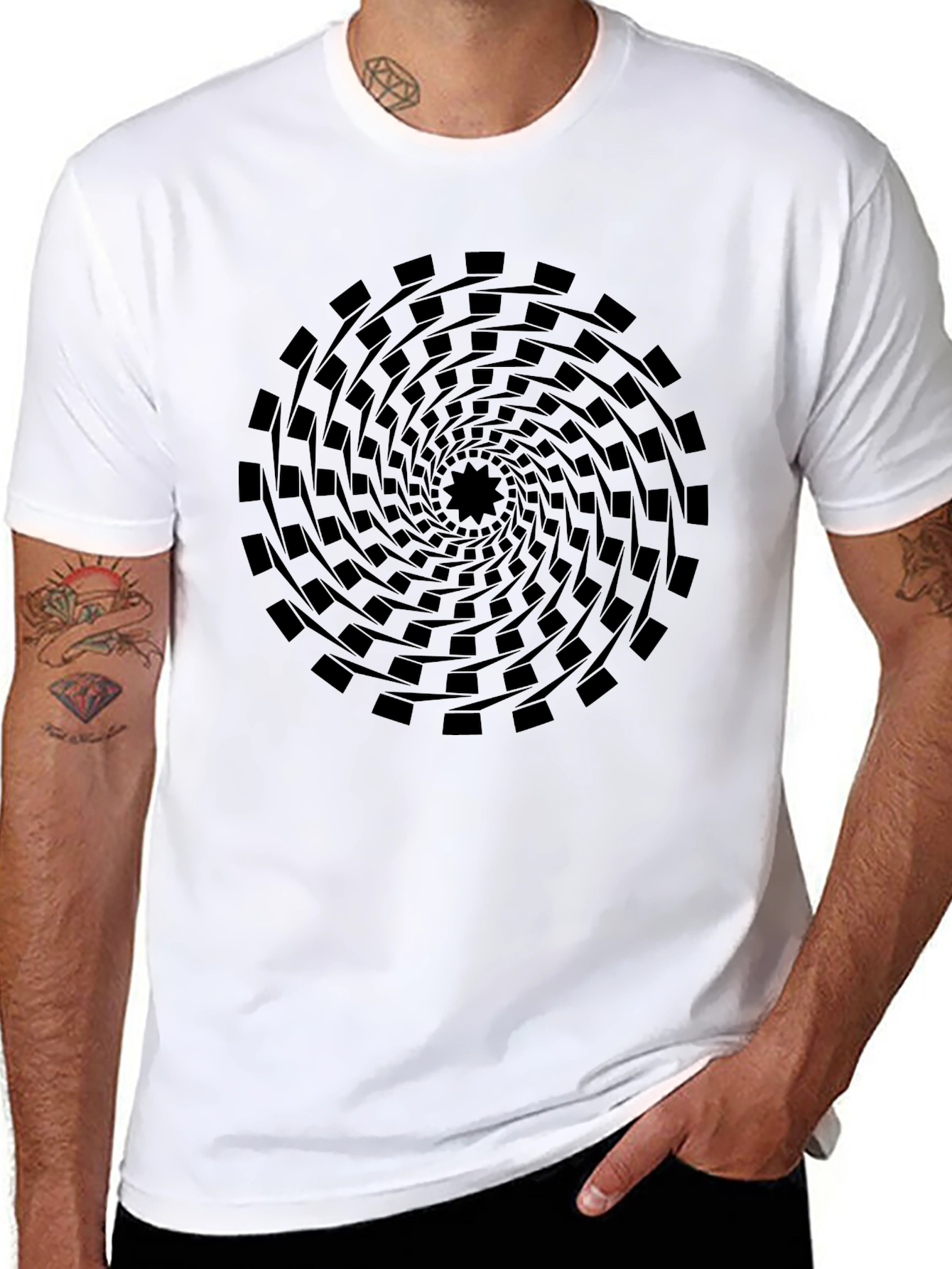 Black Optical Illusion Swirl Graphic Black T-Shirt view 8