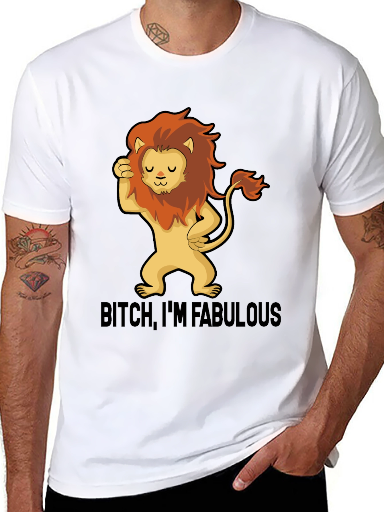 Black Fabulous Lion Graphic Tee - Stylish Black T-Shirt view 8