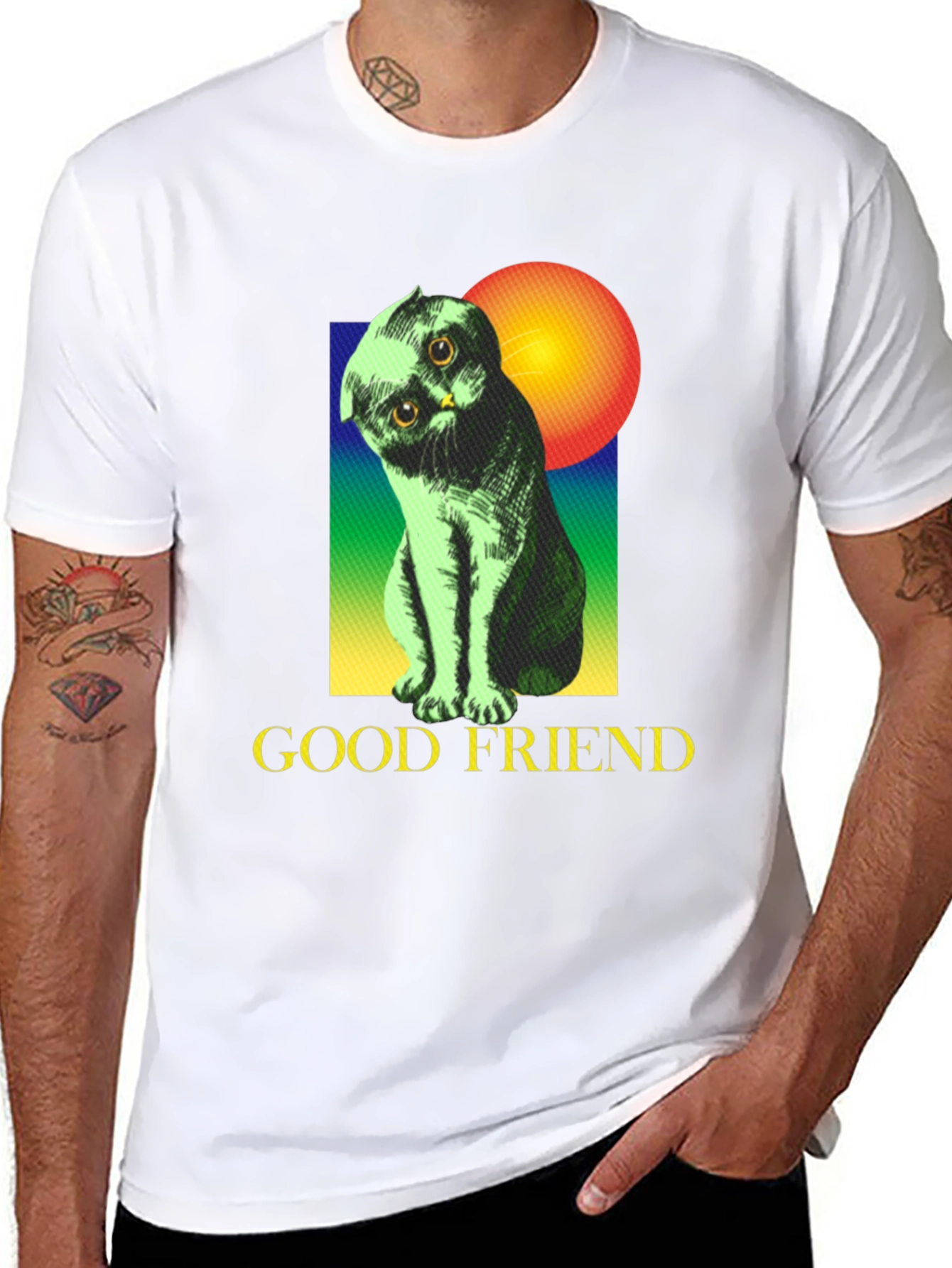 Black Good Friend Cat Graphic Tee - Unisex Soft Cotton Shirt view 8