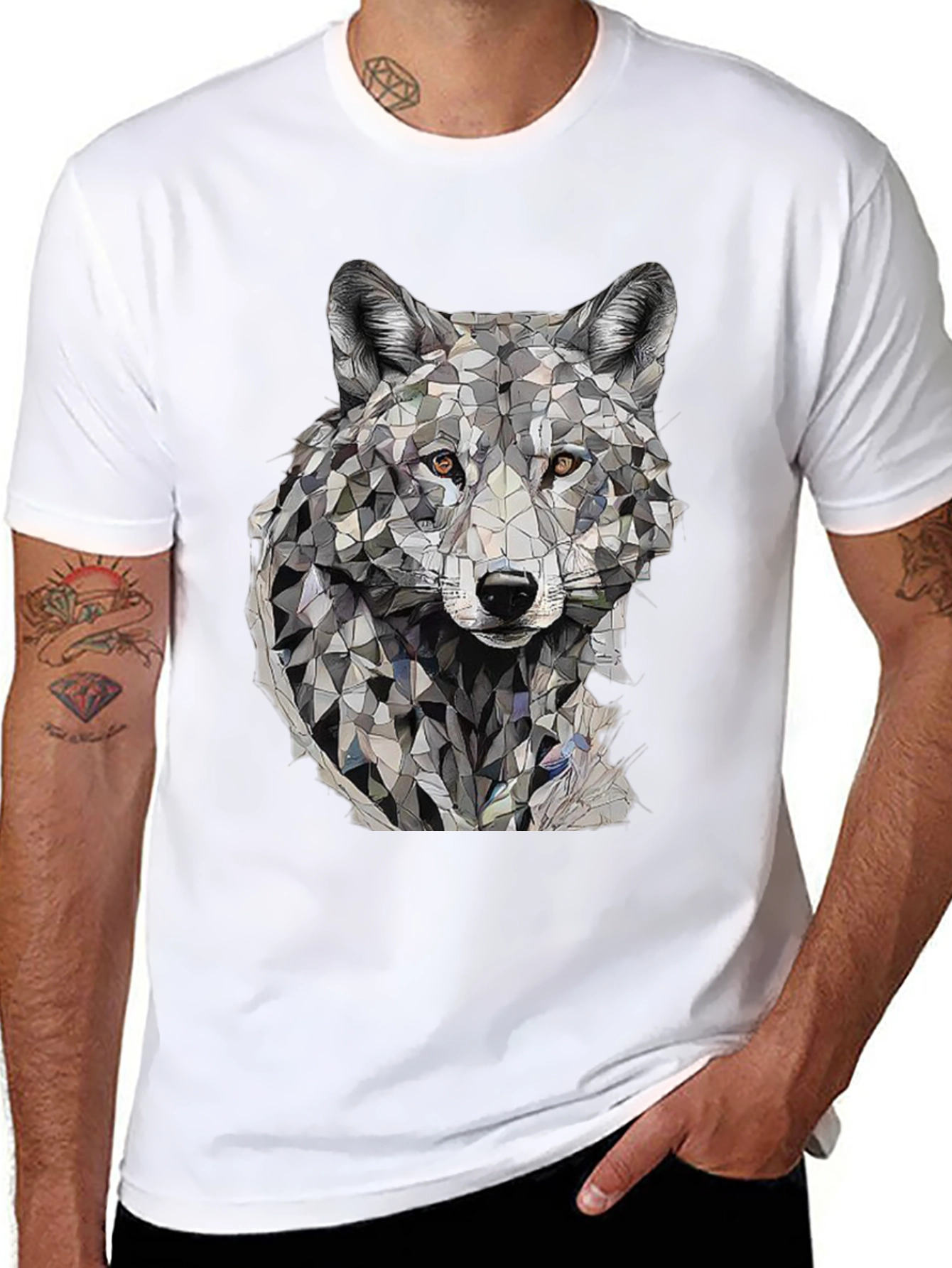 Black Geometric Wolf Graphic T-Shirt view 8