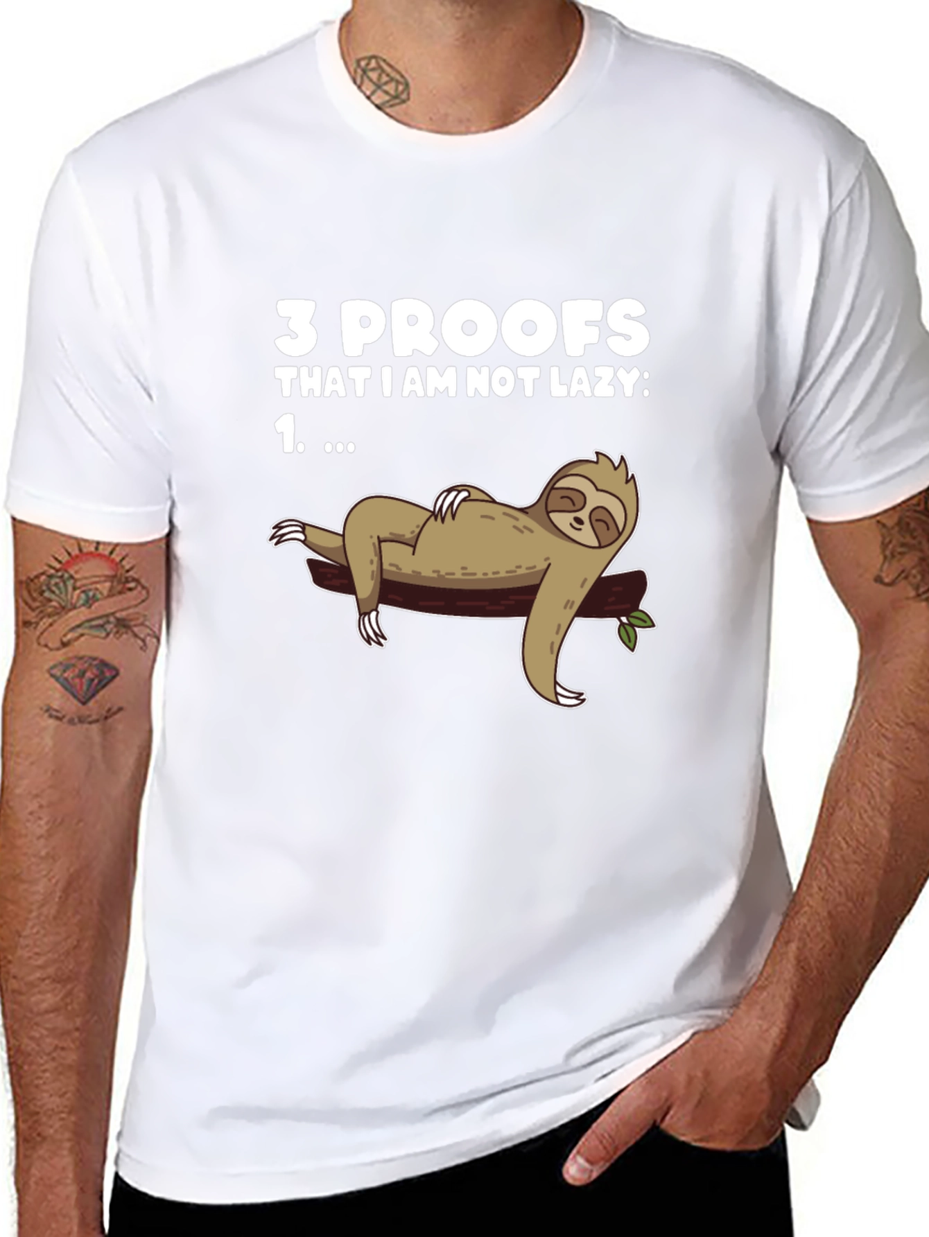 Black Funny Sloth Graphic T-Shirt - "3 Proofs I'm Not Lazy" view 8