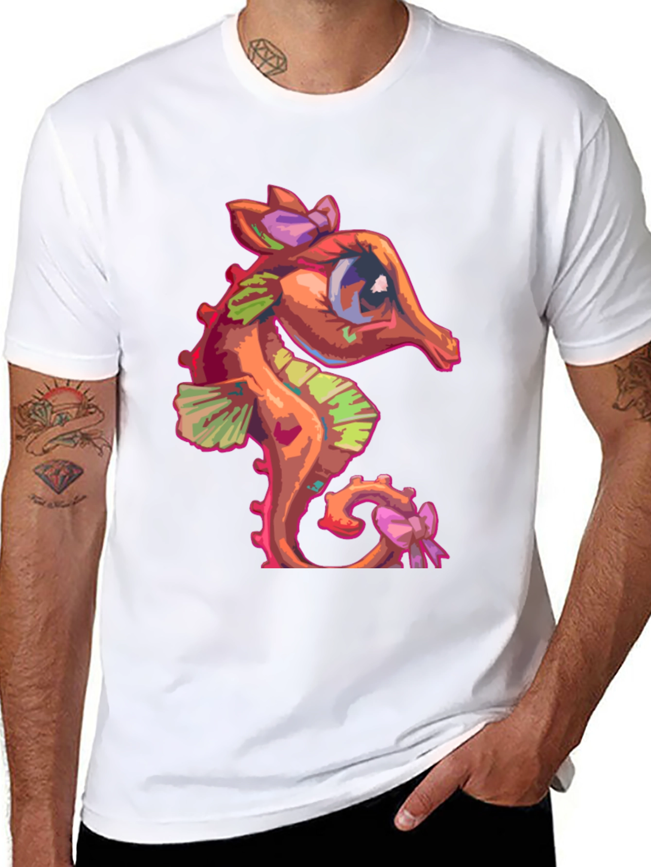 Black Seahorse Graphic Tee - Cute Cartoon Style view 8