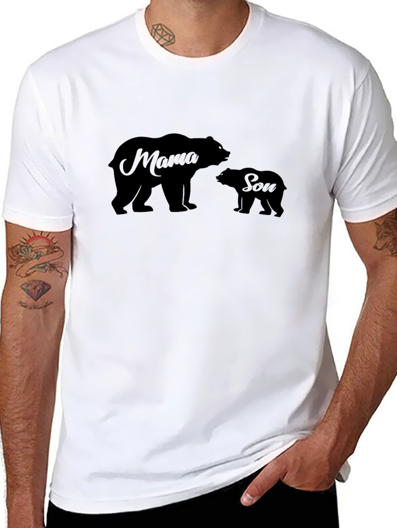 Black Mama Bear & Son Graphic T-Shirt - Black Cotton Tee view 8