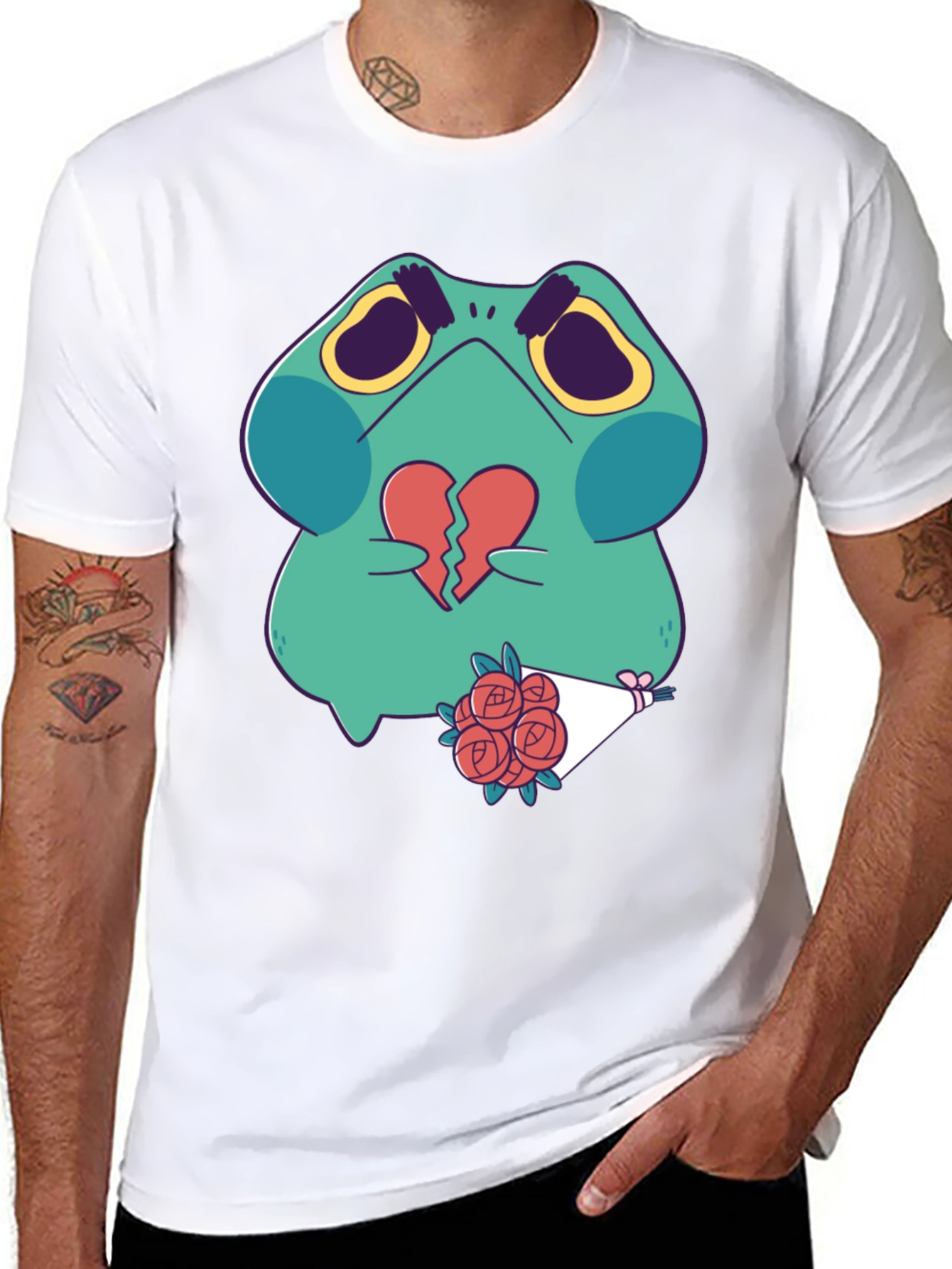 Black Sad Frog with Broken Heart Graphic T-Shirt view 8