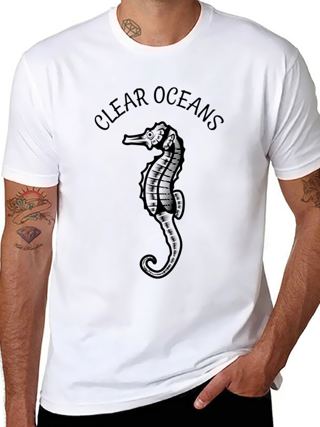 Black Clear Oceans Seahorse Graphic Tee - Black view 8