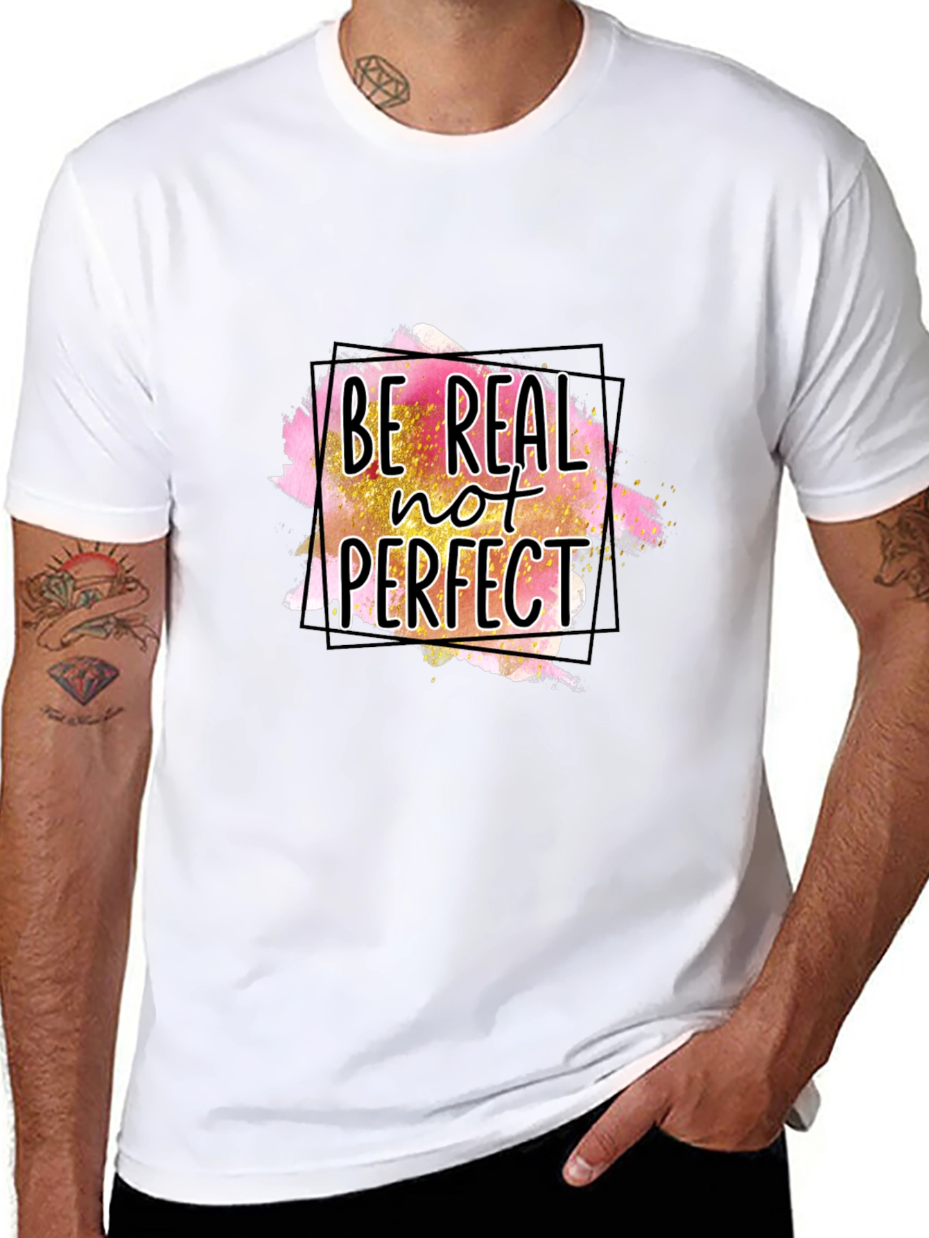 Black Be Real Not Perfect Graphic Tee - Black view 8