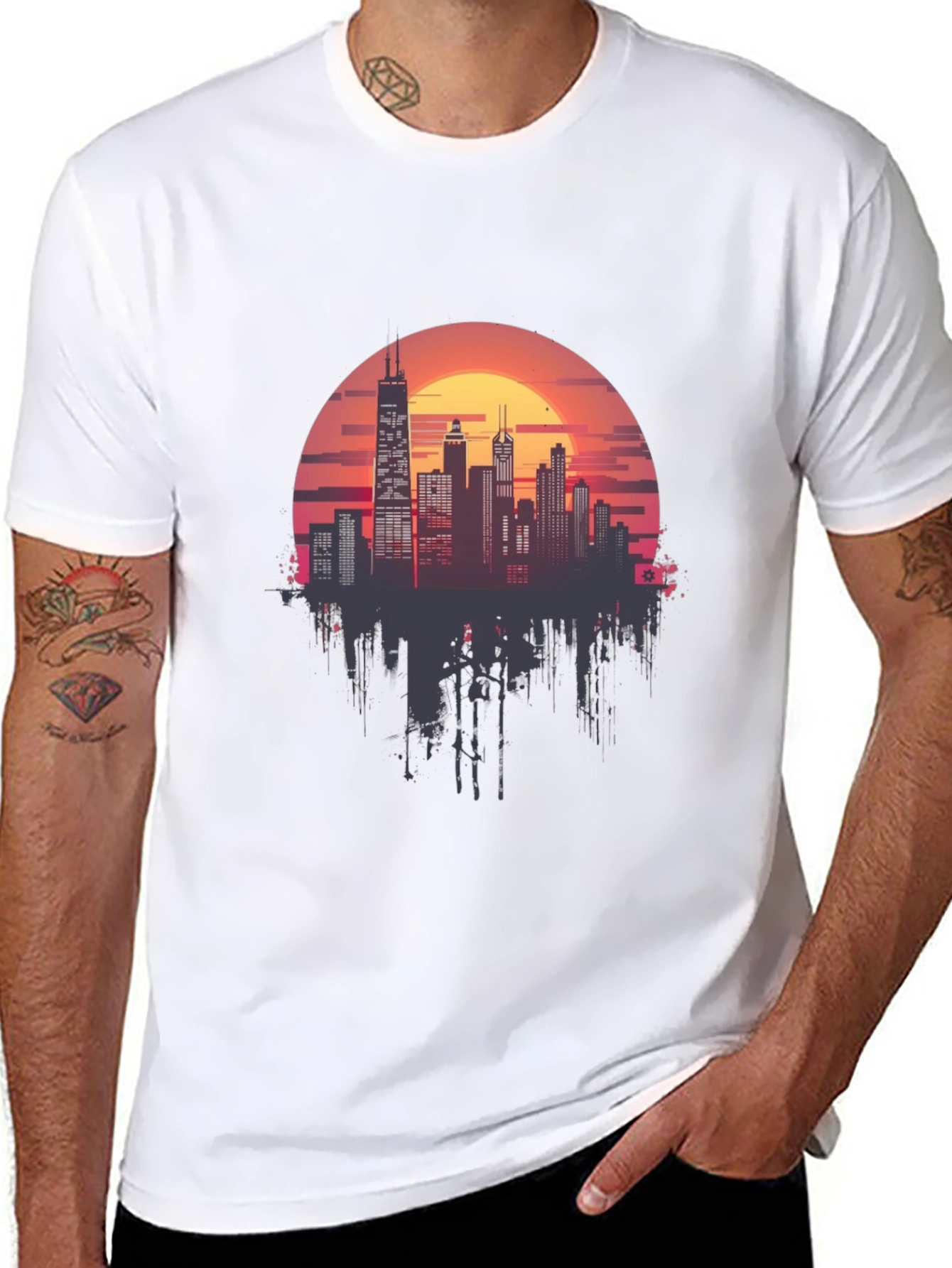 Black Sunset Cityscape Graphic Tee - Retro Style view 8