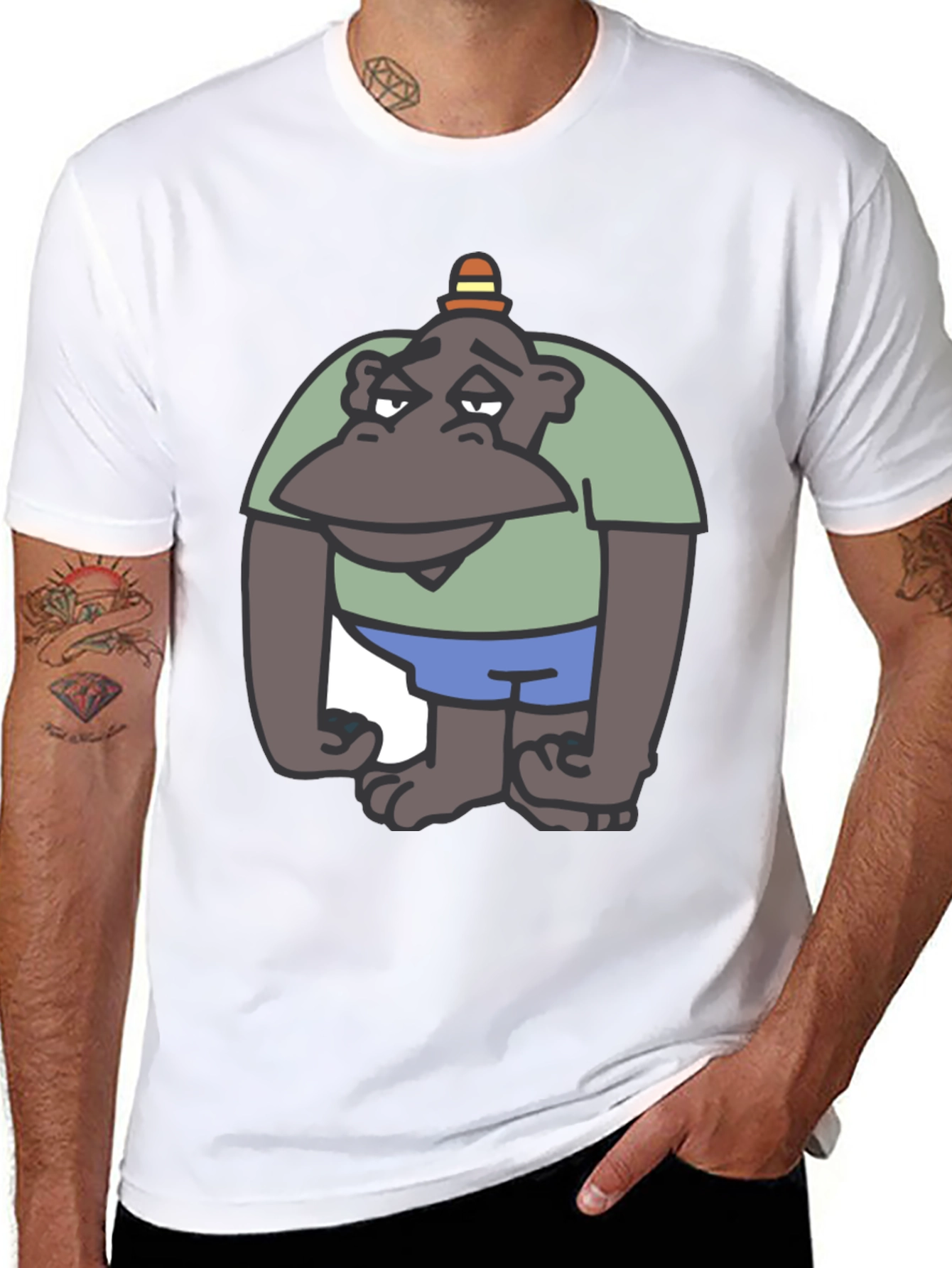 Black Cartoon Ape Graphic Tee - Comfy Cotton T-Shirt view 8