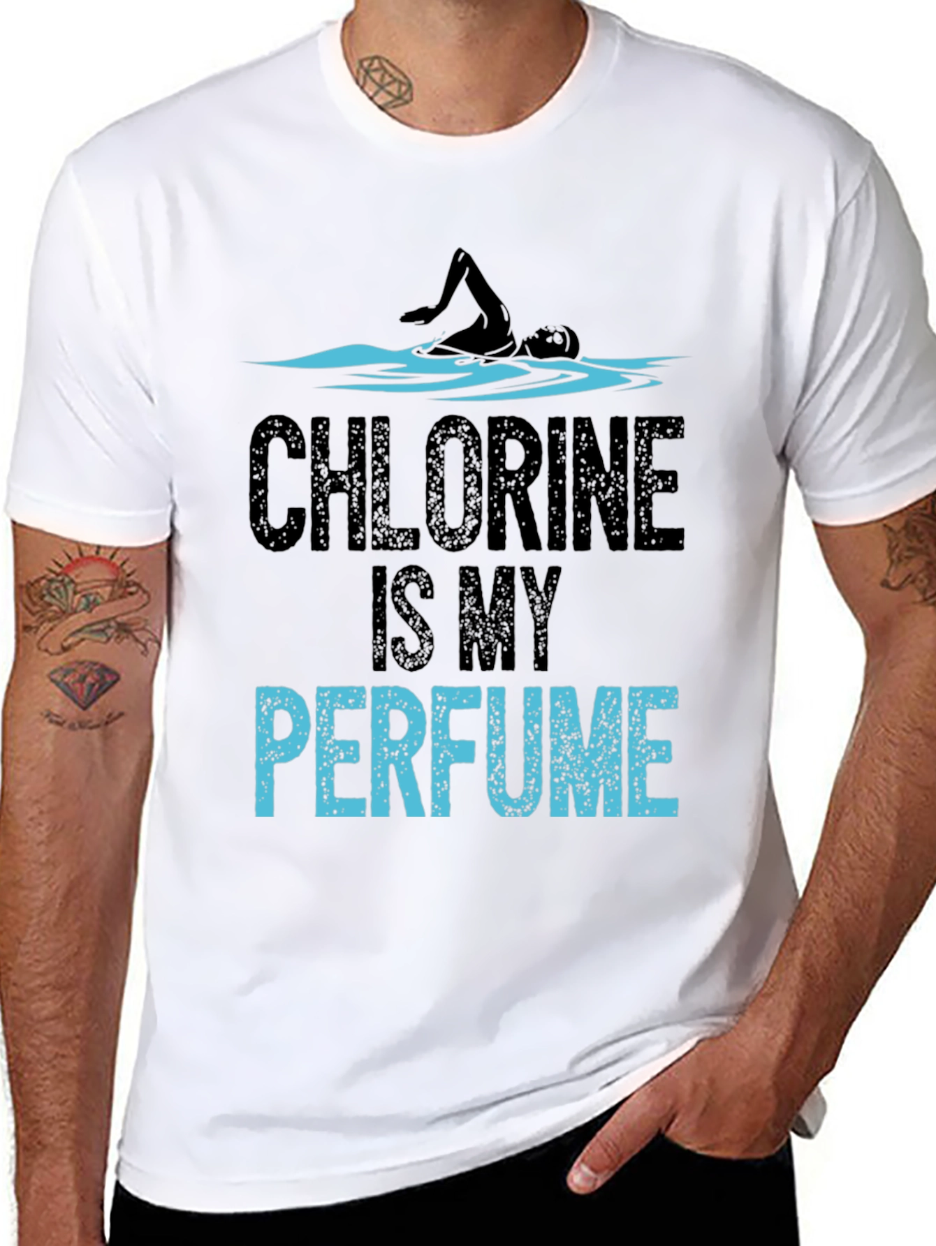 Black Chlorine Is My Perfume Funny Swimmer T-Shirt view 8