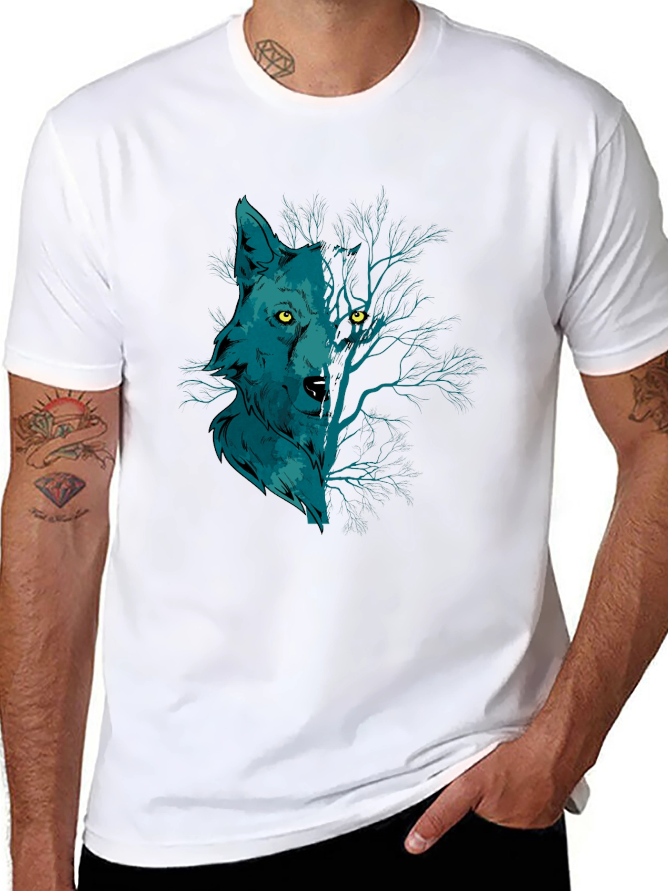 Black Wolf and Woods Graphic Tee - Black Cotton T-Shirt view 8