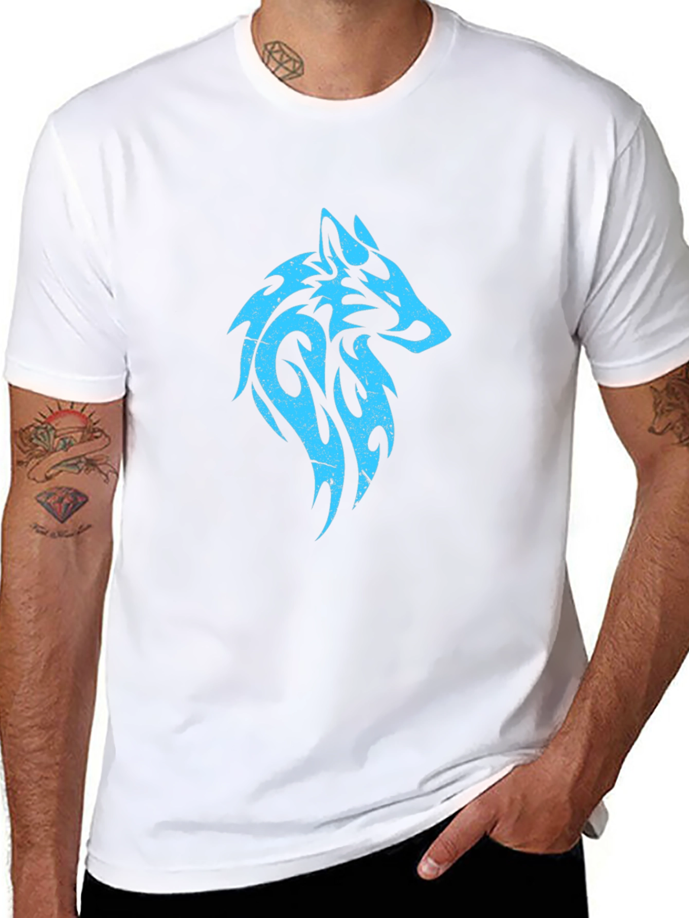 Black Tribal Wolf Graphic Print Tee view 8