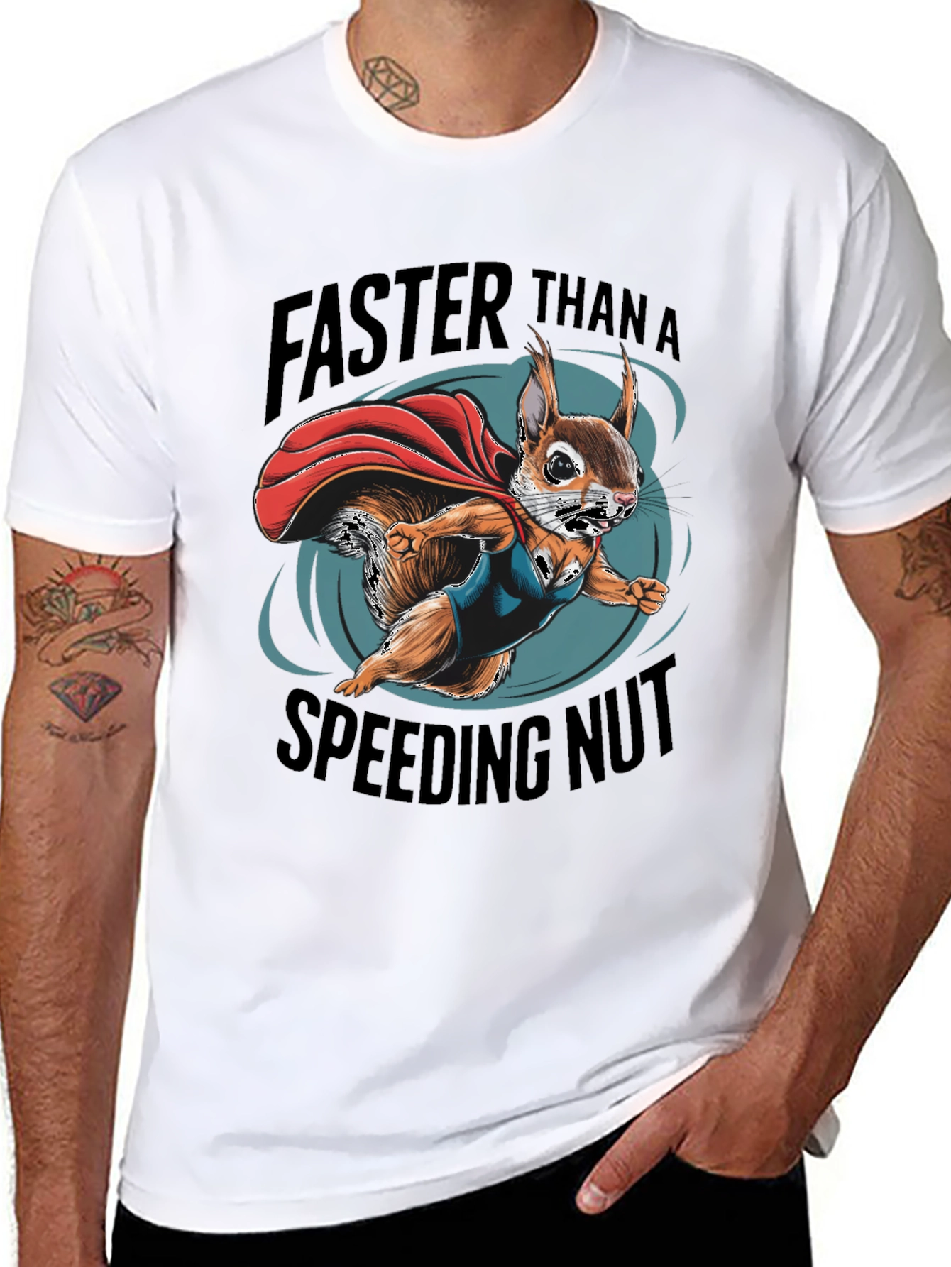 Black Faster Than a Speeding Nut Squirrel Tee view 8