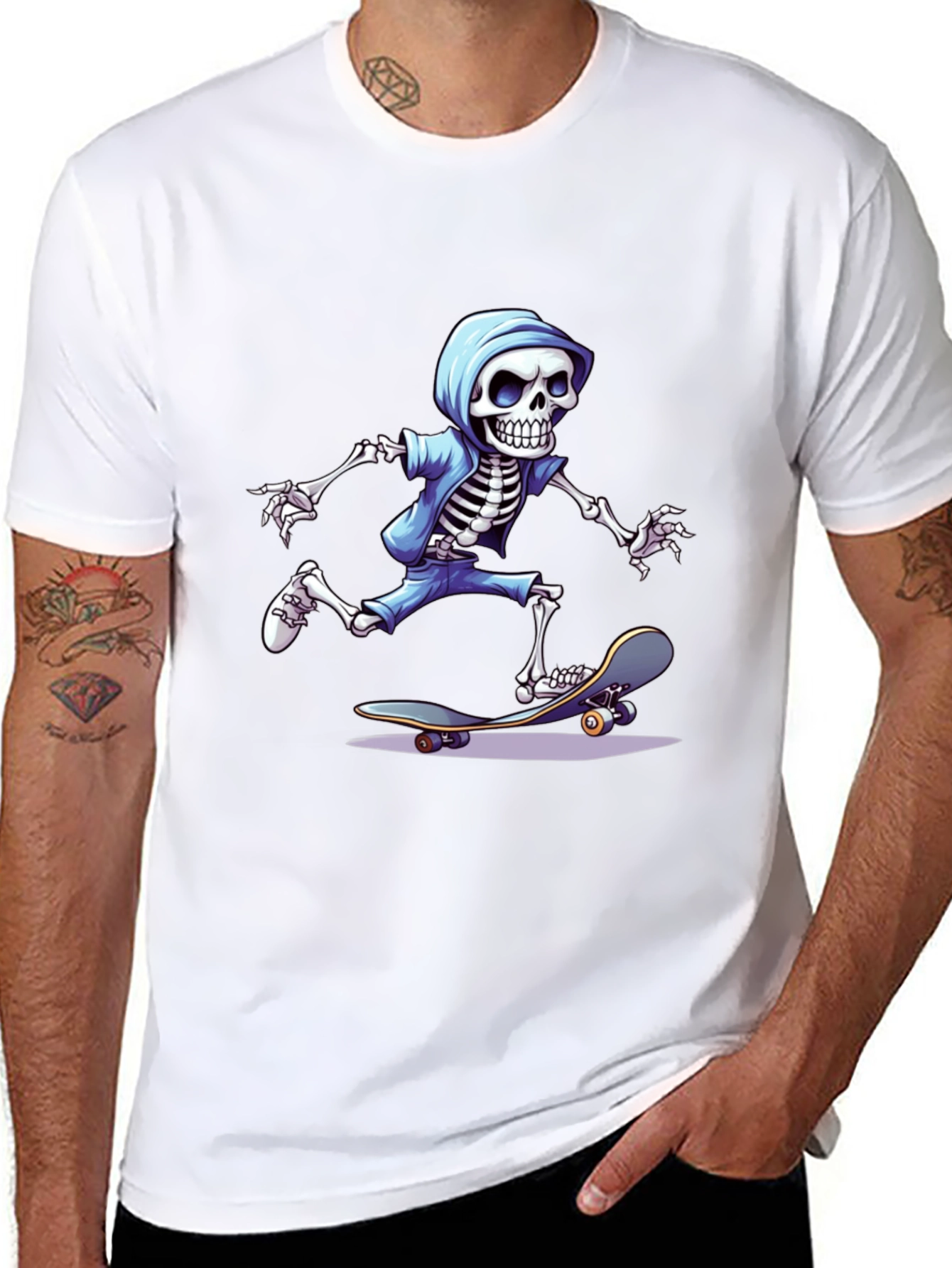 Black Skateboarding Skeleton Graphic Tee view 8
