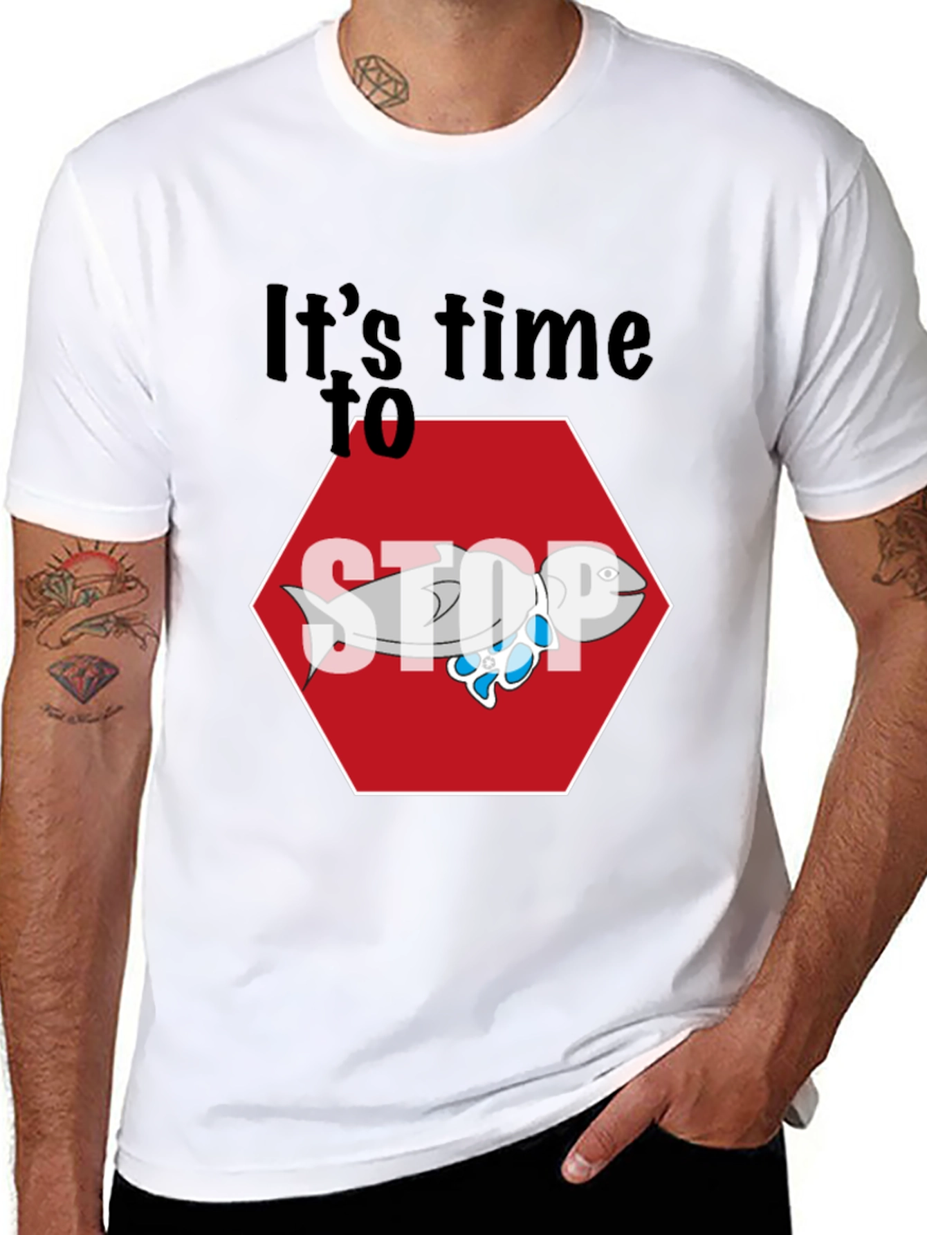 Black It's Time to STOP Fish Stop Sign Graphic Tee view 8