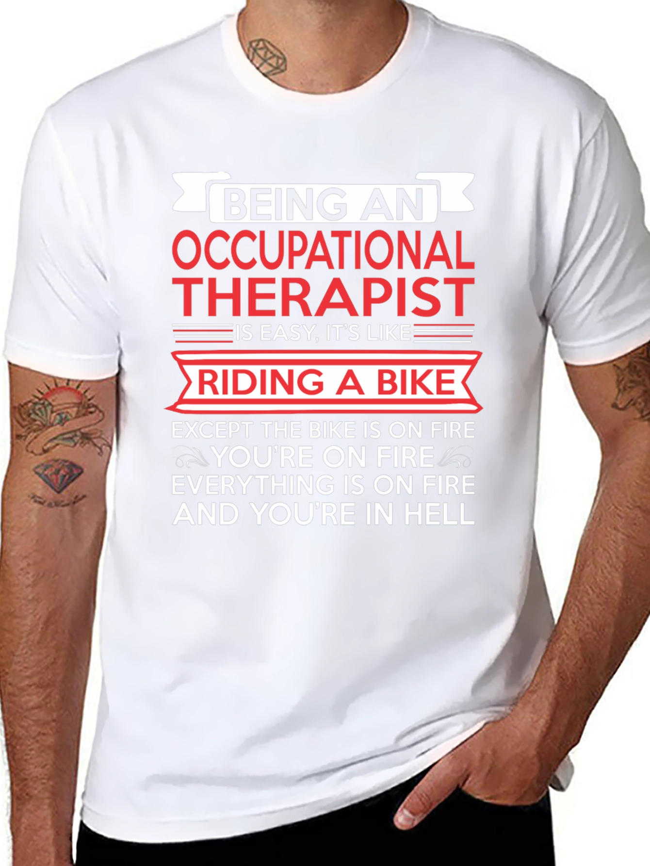 Black Occupational Therapist T-Shirt: Riding a Bike in Hell view 8