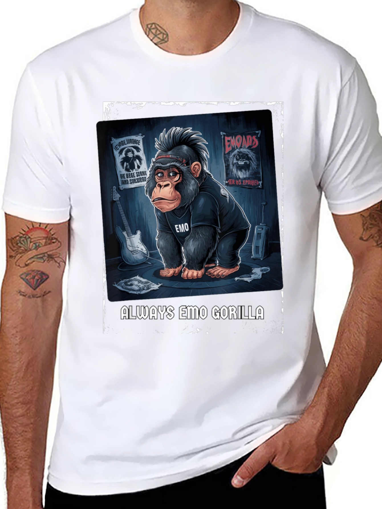 Black Emo Gorilla Graphic Tee - Rocker Style view 8