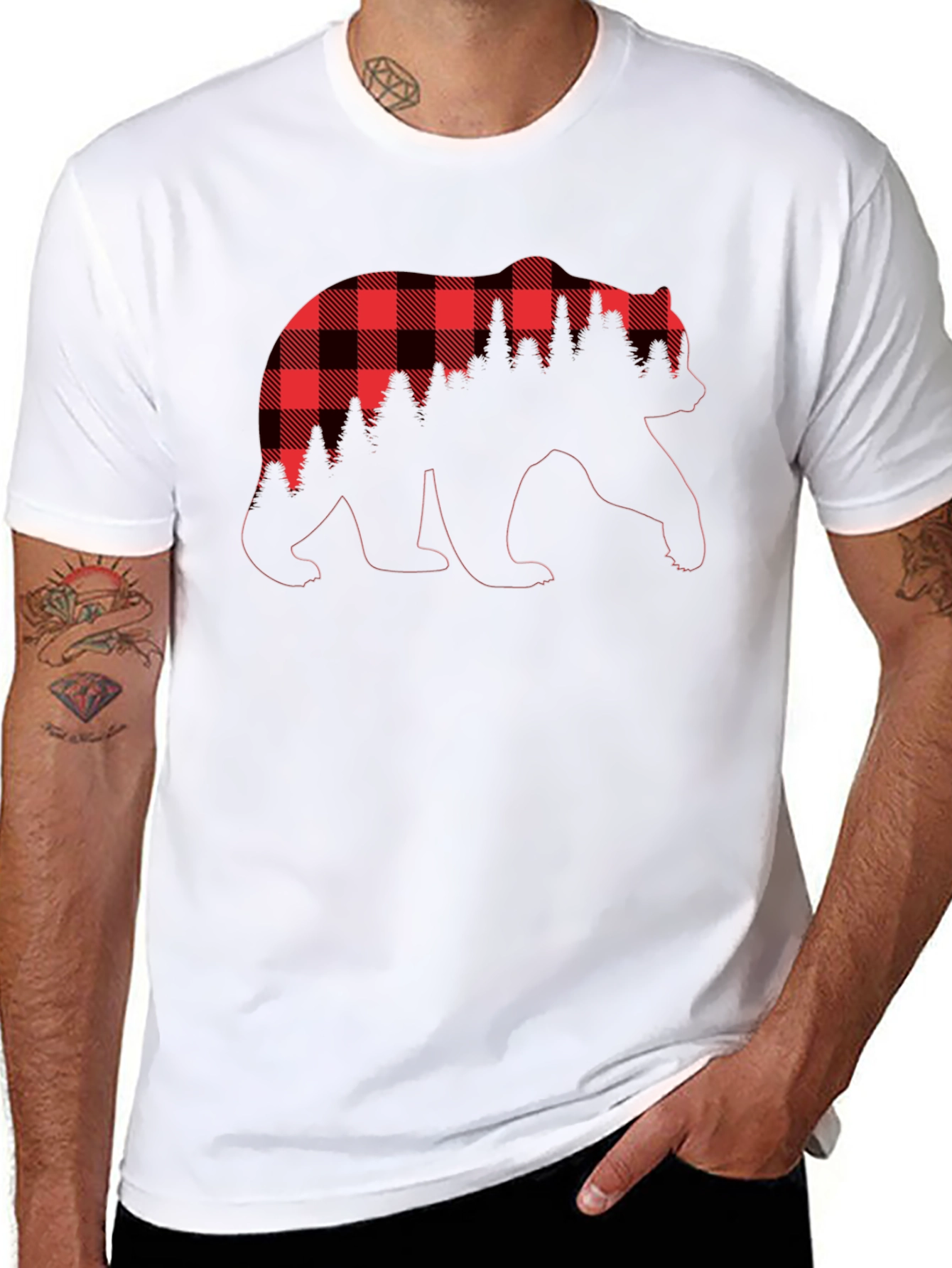 Black Buffalo Plaid Bear Graphic T-Shirt view 8