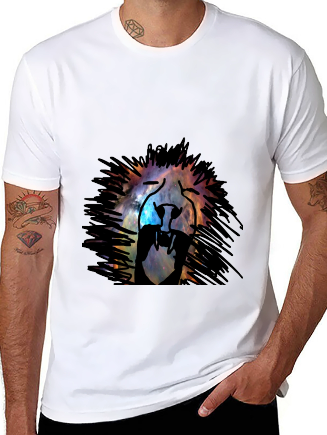 Black Galaxy Lion Graphic Tee - Black Cotton T-Shirt view 8