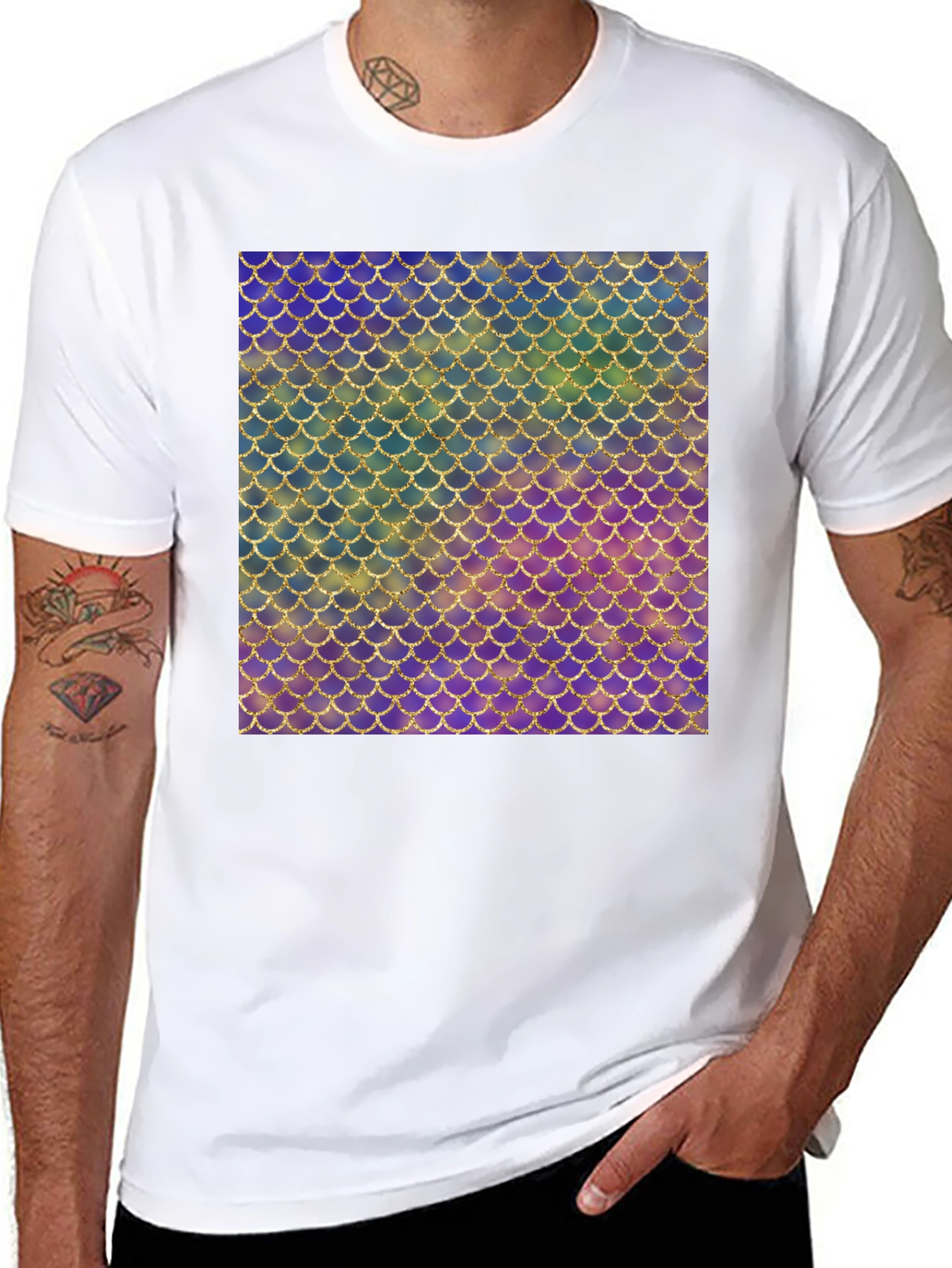 Black Iridescent Scale Pattern Black T-Shirt view 8