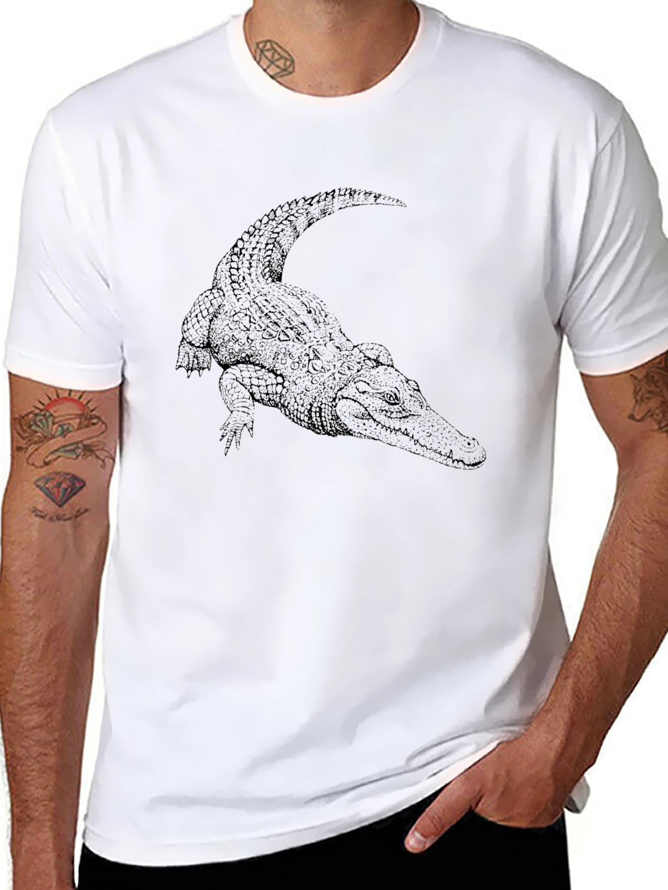 Black Cool Crocodile Graphic Tee - Black Cotton T-Shirt view 8