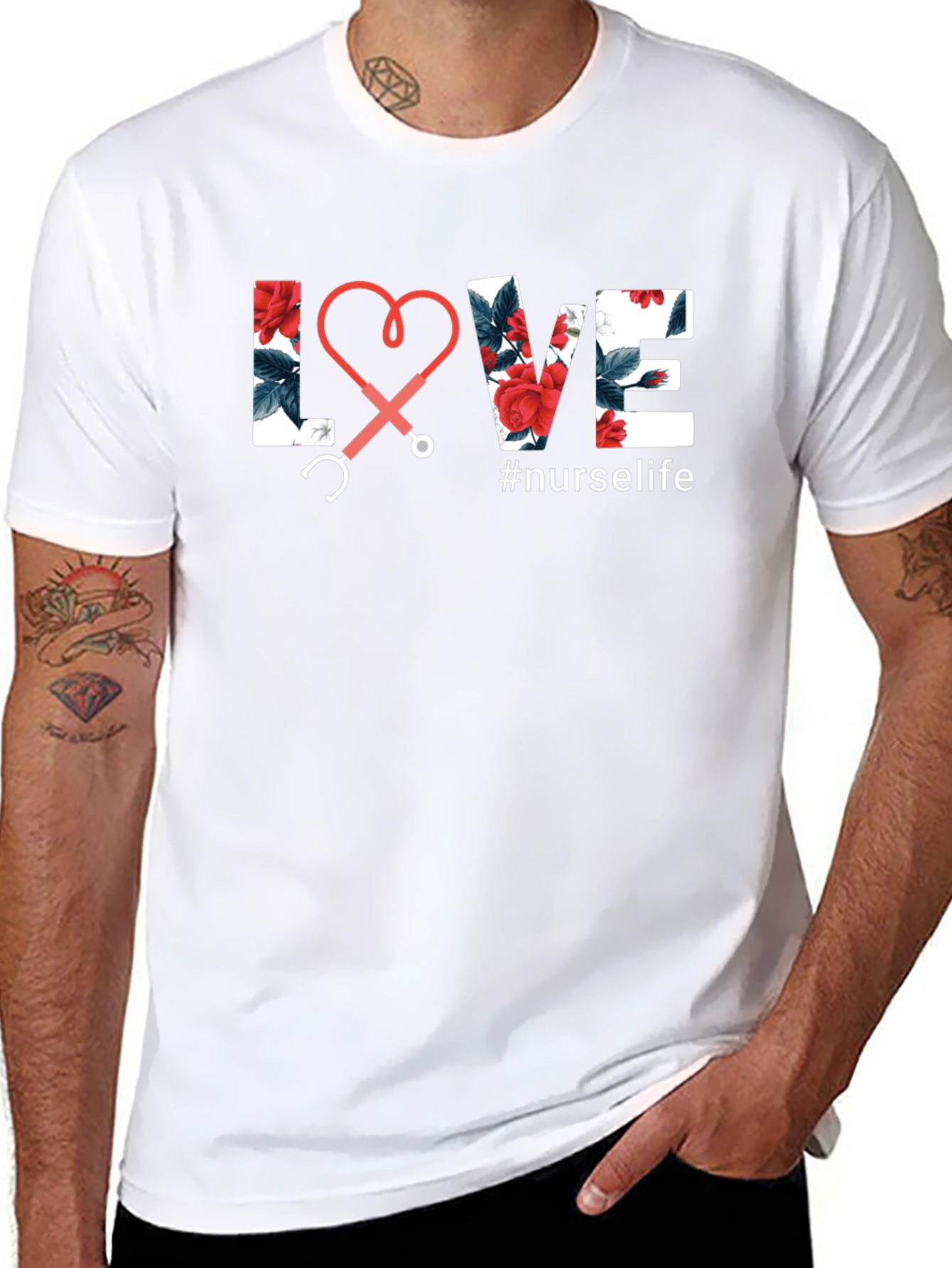 Black Nurse Life Floral Love Stethoscope Tee view 8