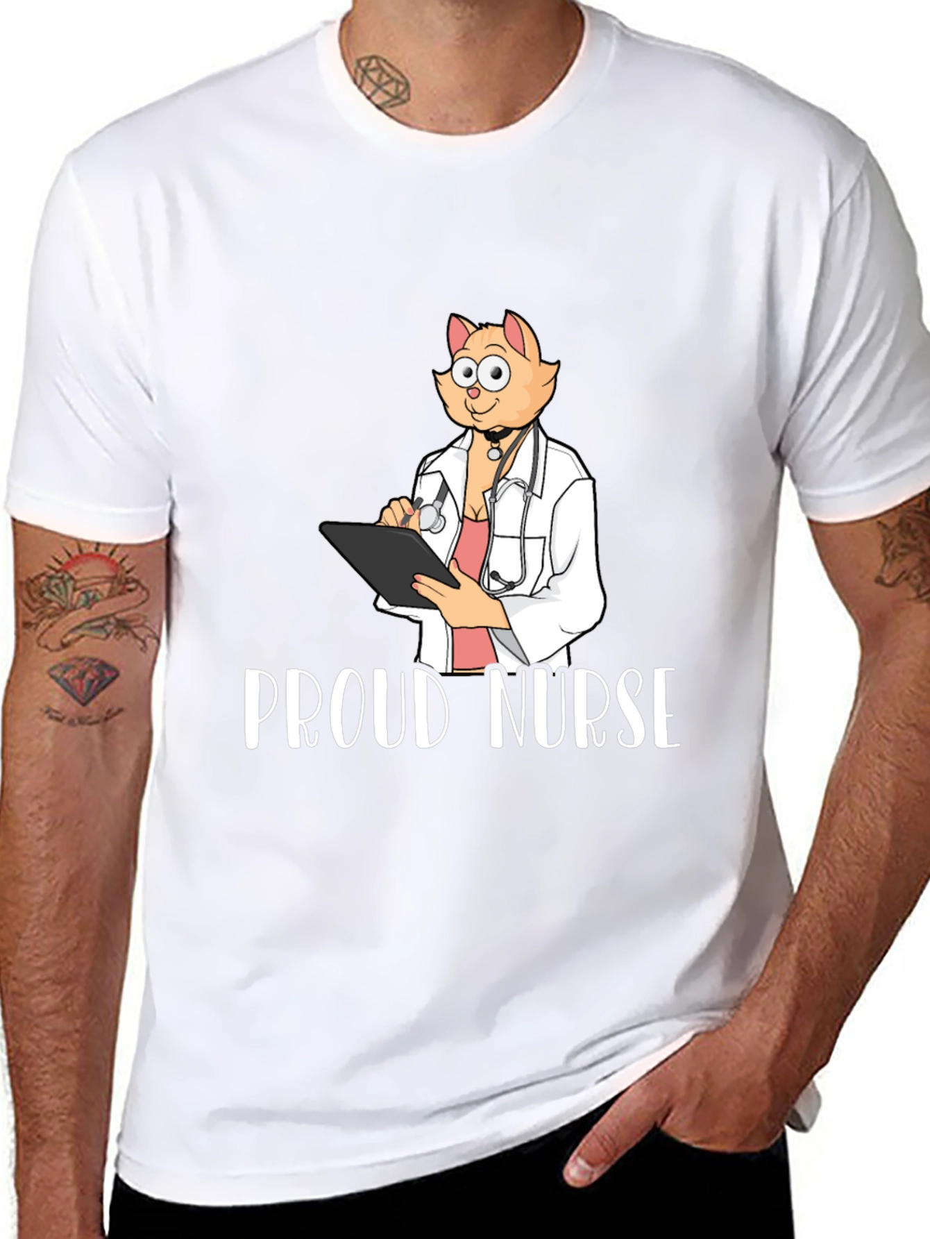 Black Proud Nurse Cat T-Shirt - Novelty Tee view 8