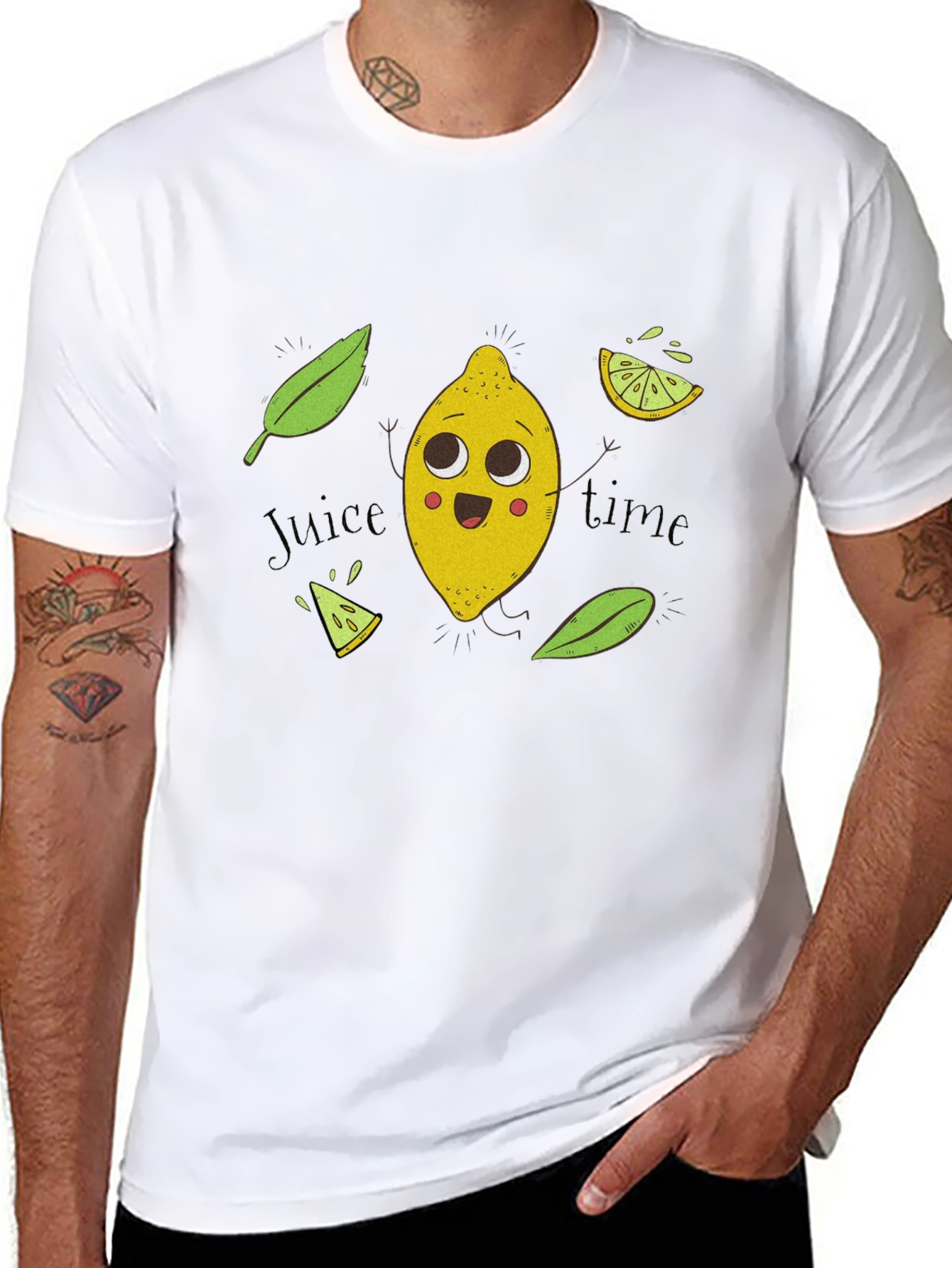 Black Cute Lemon Cartoon Black T-Shirt - Juice Time! view 8