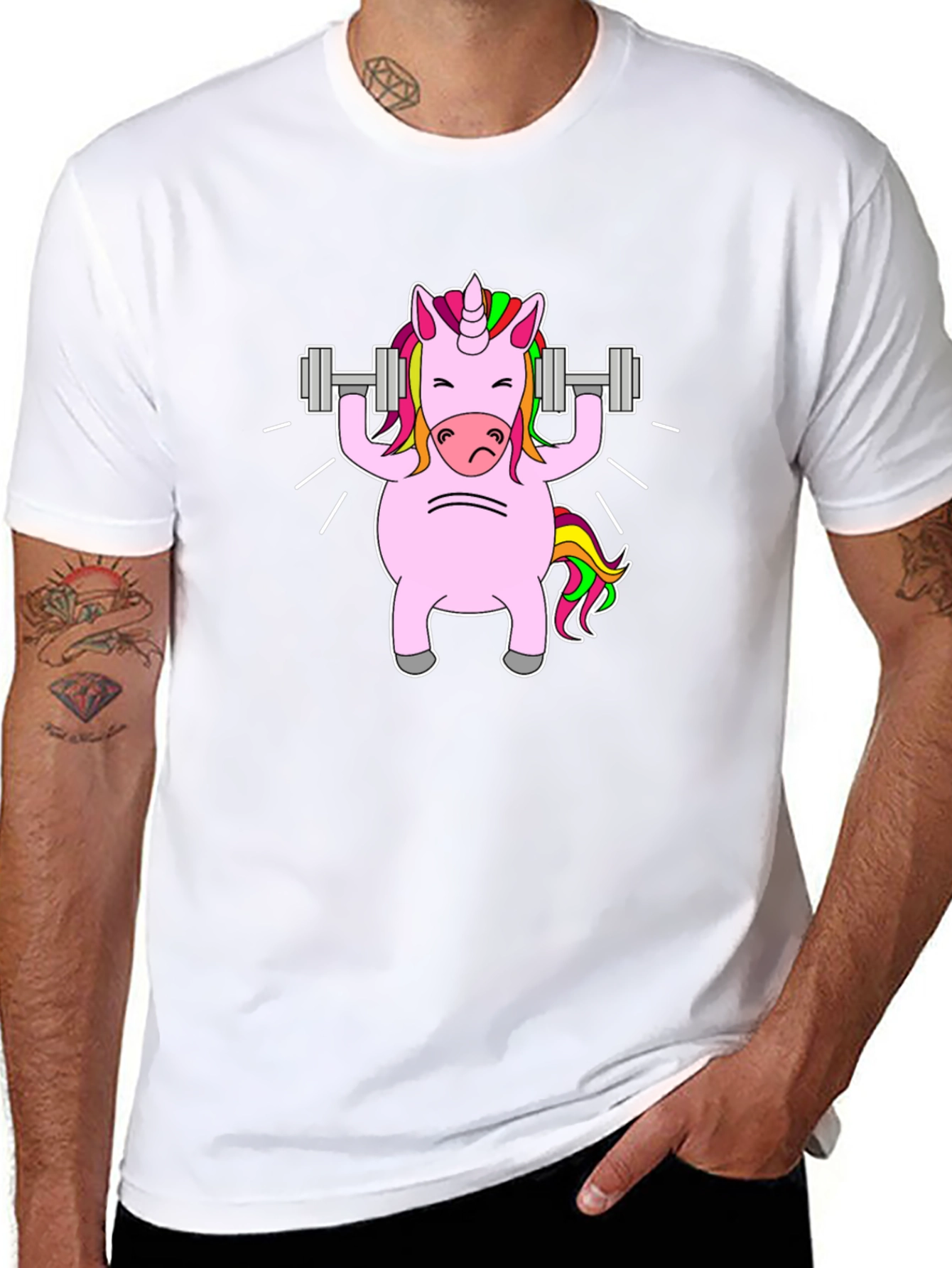 Black Unicorn Lifting Weights Graphic Tee - Black view 8