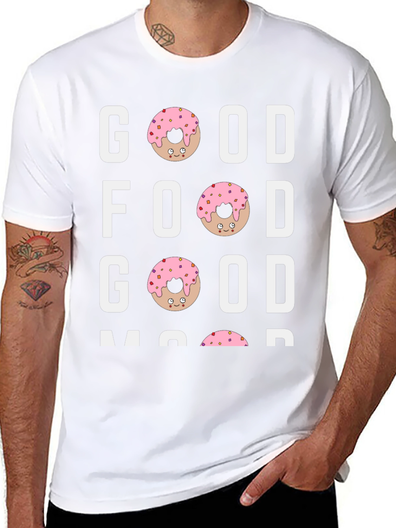 Black Good Food Good Mood T-Shirt - Donut Design view 8
