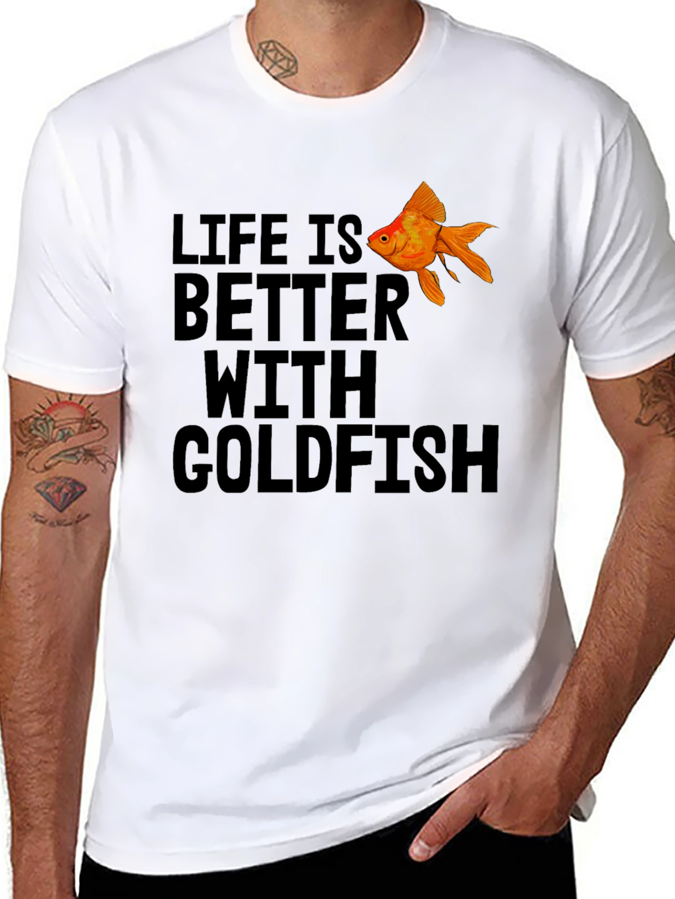 Black Life is Better With Goldfish Black T-Shirt view 8