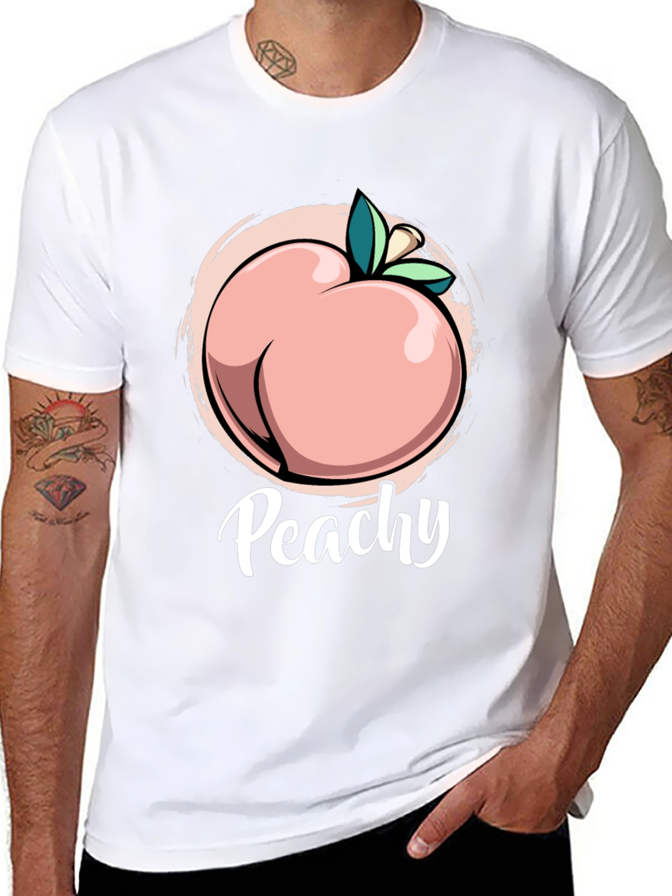 Black Peachy T-Shirt - Funny Fruit Pun Tee view 8