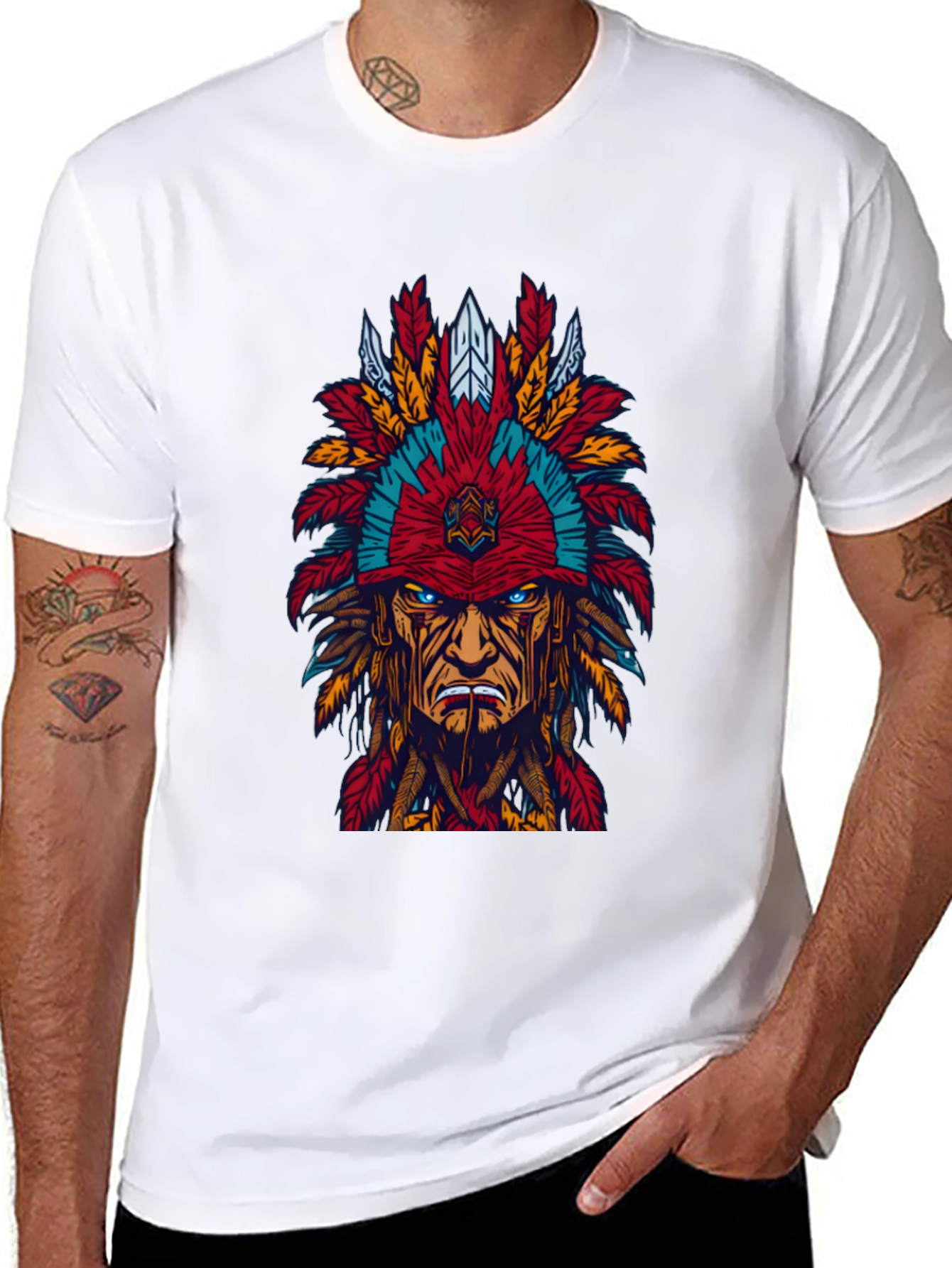 Black Native American Headdress Graphic Tee - Bold Design view 8