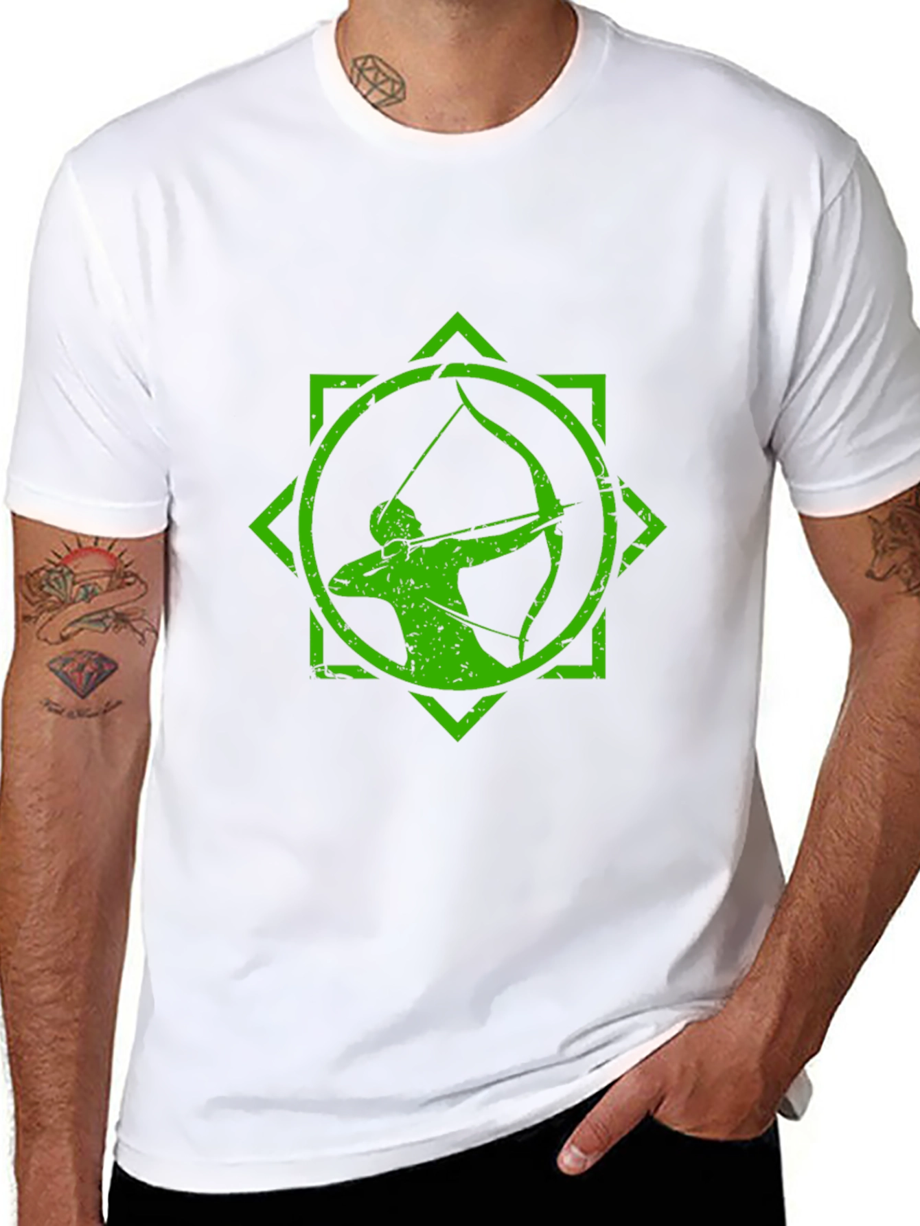 Black Archery Graphic Tee - Black T-Shirt with Green Archer Design view 8