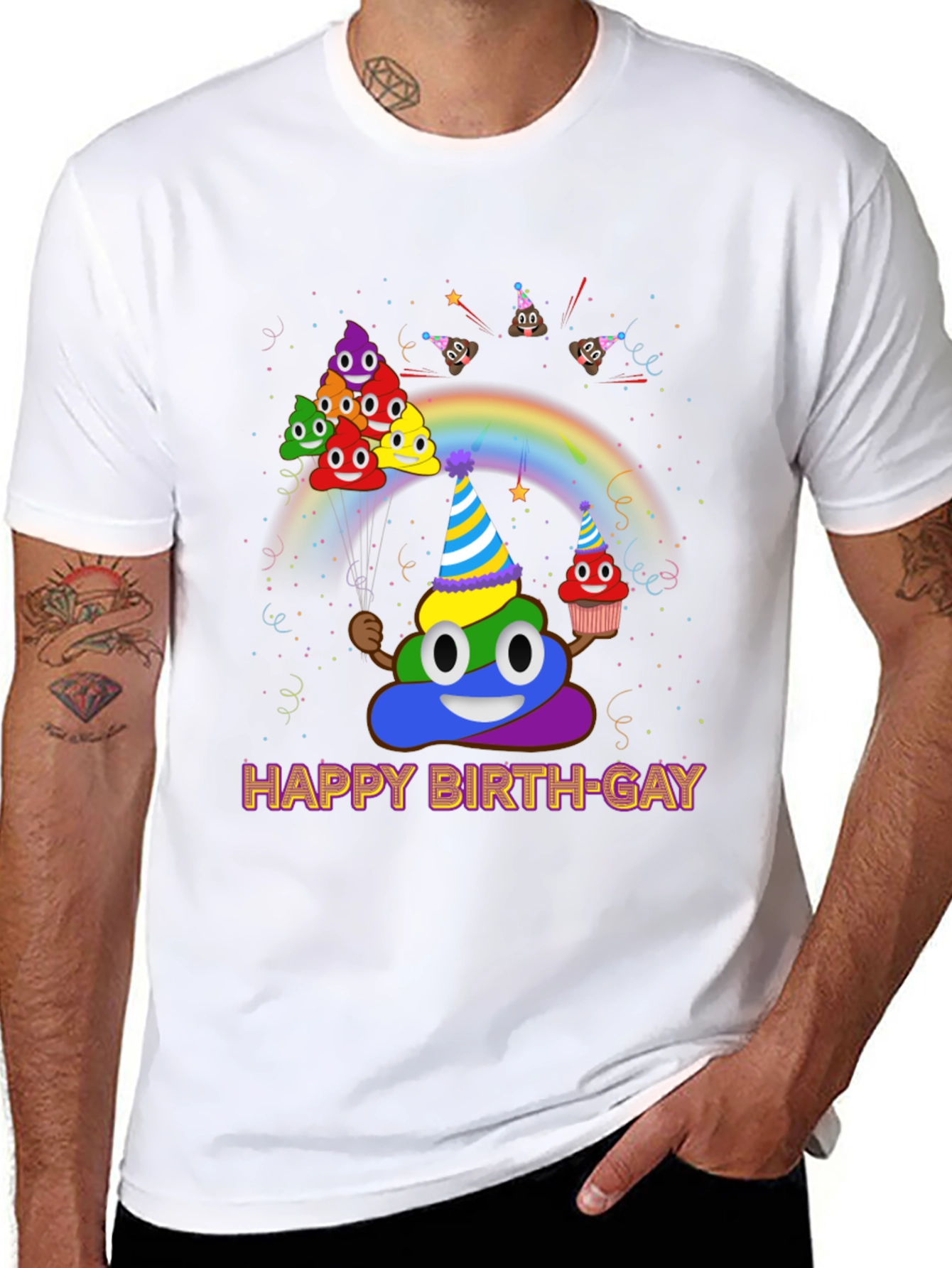 Black Happy Birth-gay T-Shirt Fun Colorful Graphic Tee view 8
