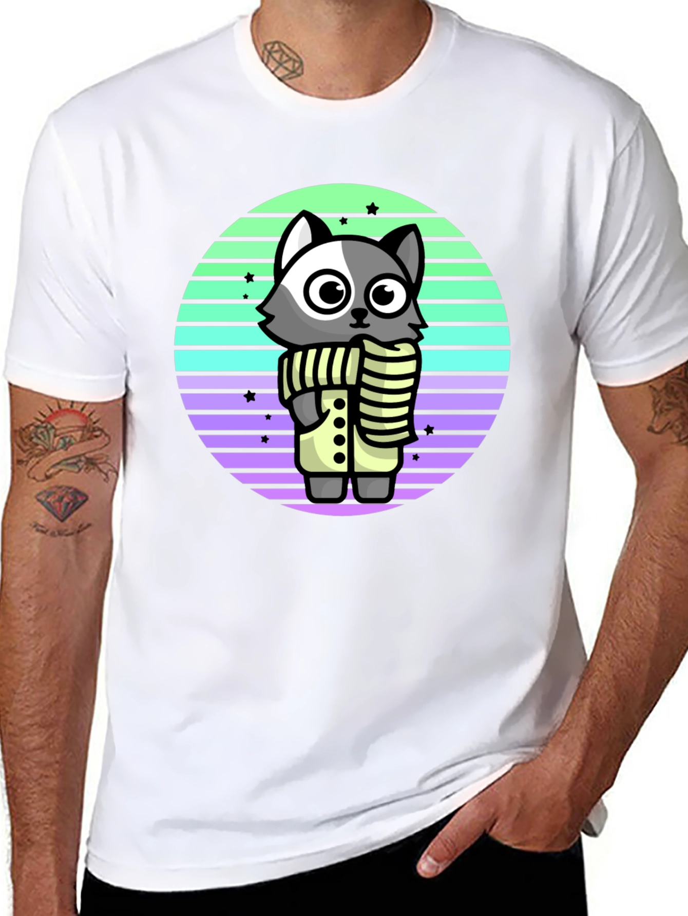 Black Cute Raccoon T-Shirt - Retro Style view 8