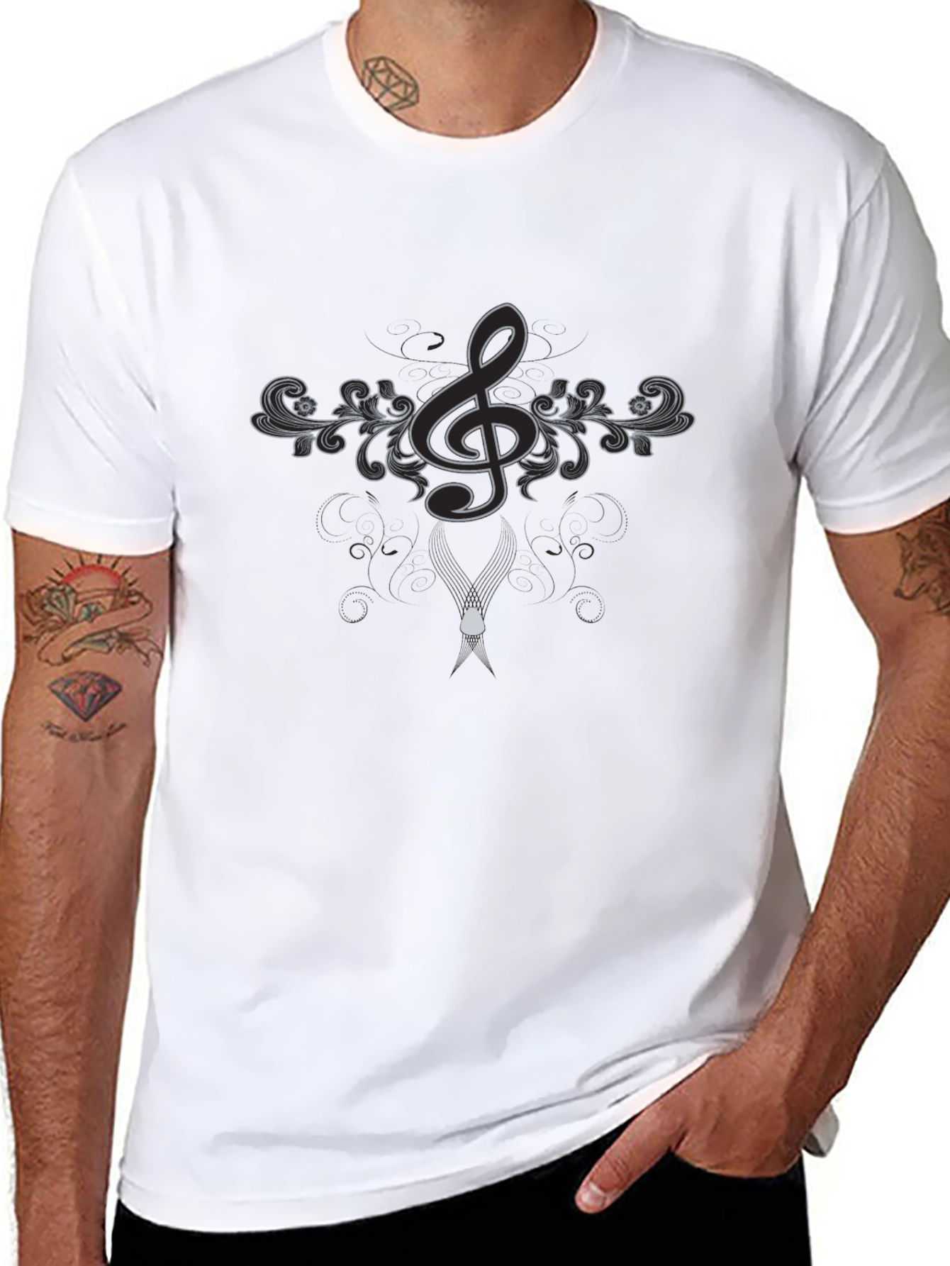 Black Elegant Music Note T-Shirt view 8