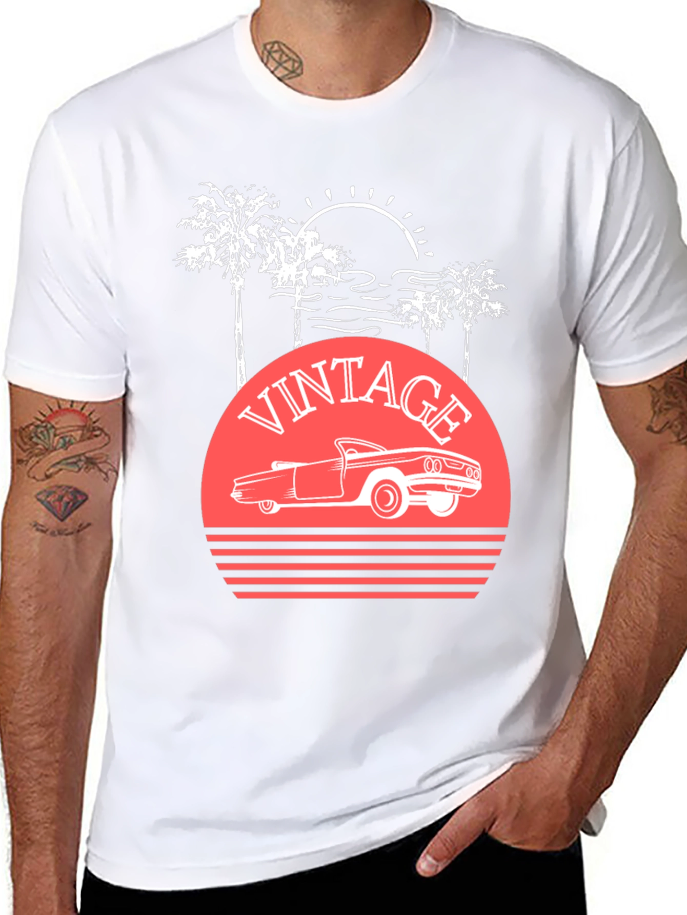 Black Vintage Car Sunset T-Shirt view 8