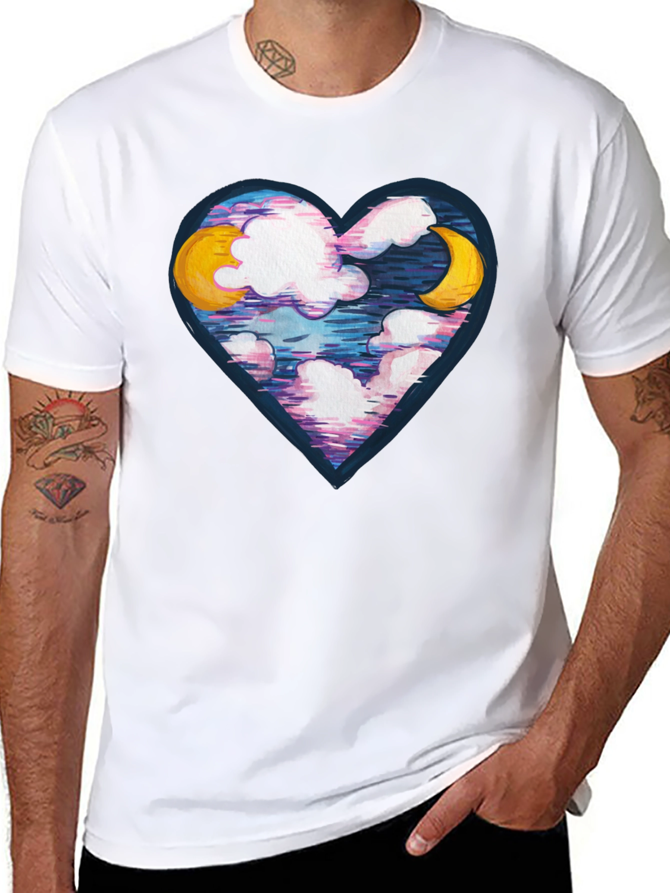Black Moon and Clouds Heart Graphic Tee - Black view 8